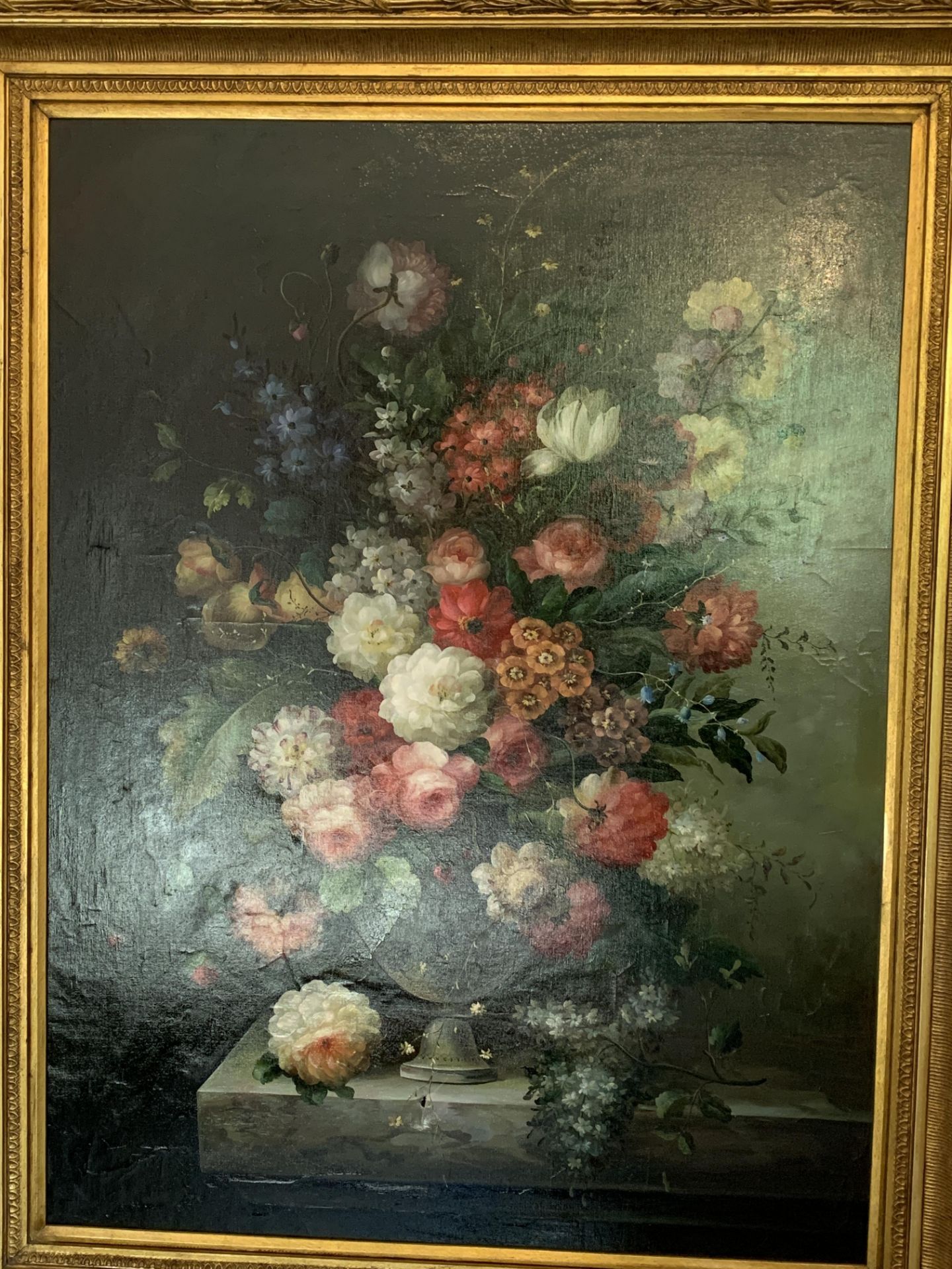 Large gilt framed oil on canvas still life flowers - Image 2 of 4