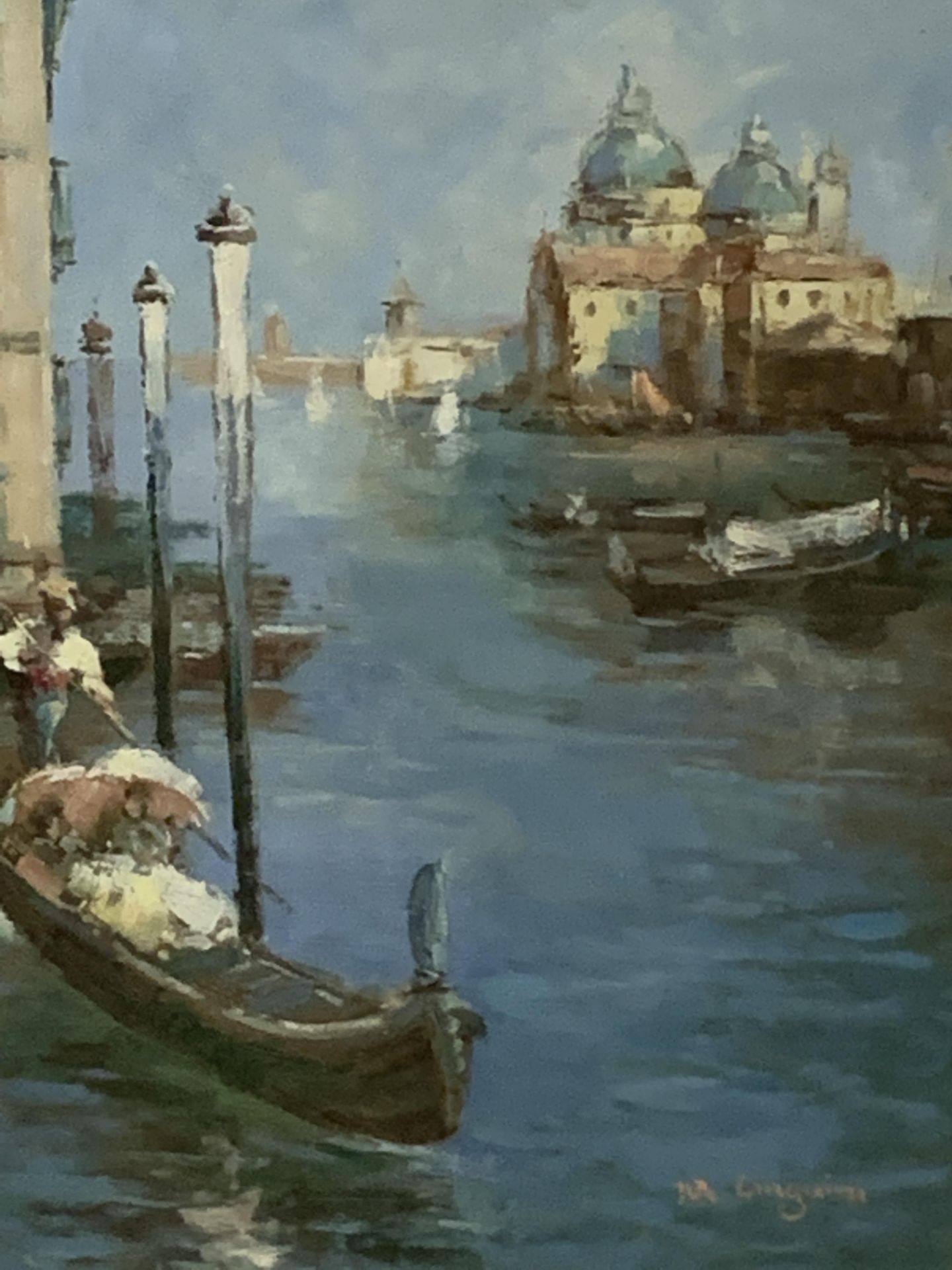 Gilt framed oil on canvas of Venice, signed M Linguini - Image 2 of 5