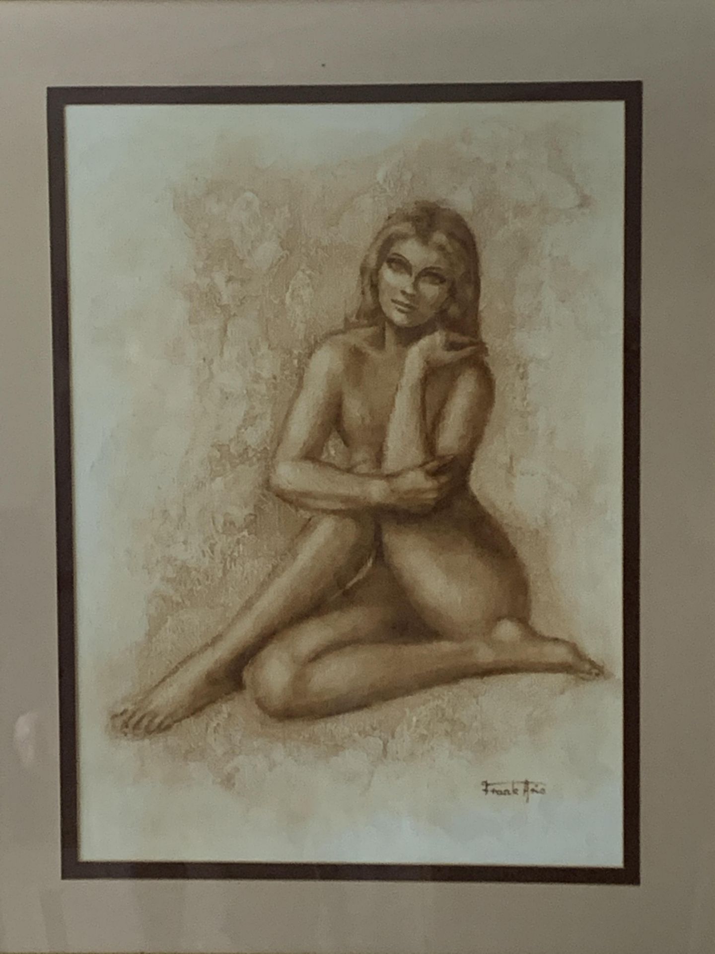 Gilt framed and glazed oil on canvas of a nude female, signed Frank Aris