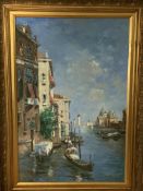 Gilt framed oil on canvas of Venice, signed M Linguini