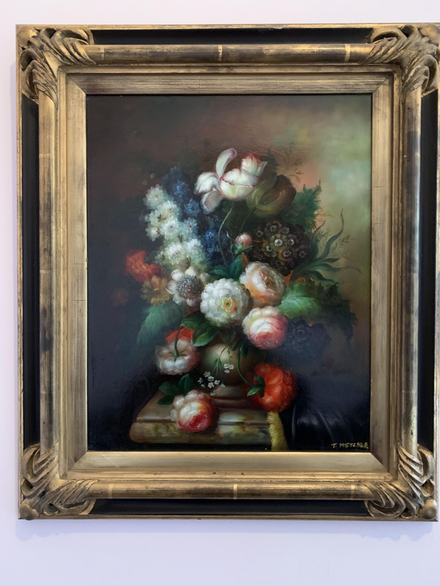 Pair of black and gilt framed oils on board, signed C Metcalfe - Image 2 of 4