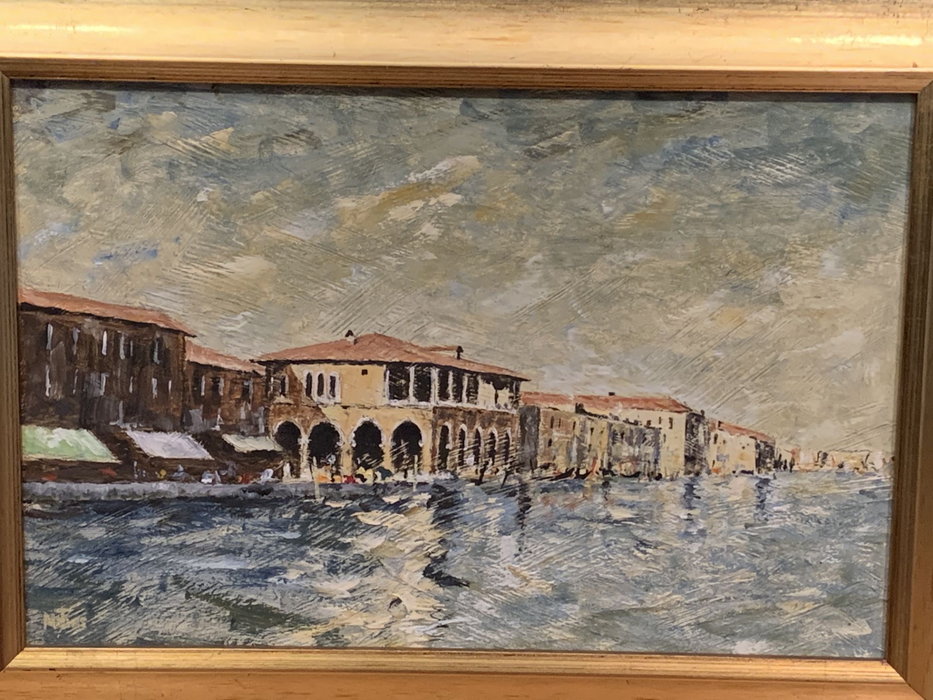 Gilt framed oil on board 'Pescheria - Venezia', signed M Tims - Image 3 of 3