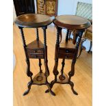 Pair of low jardiniere stands together with a hardwood corner stand