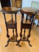 Pair of low jardiniere stands together with a hardwood corner stand