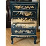 Oriental black lacquered chest of drawers