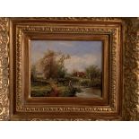 Pair of gilt framed oils on board of country scenes signed P Courdon