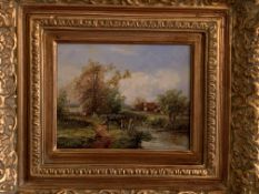 Pair of gilt framed oils on board of country scenes signed P Courdon