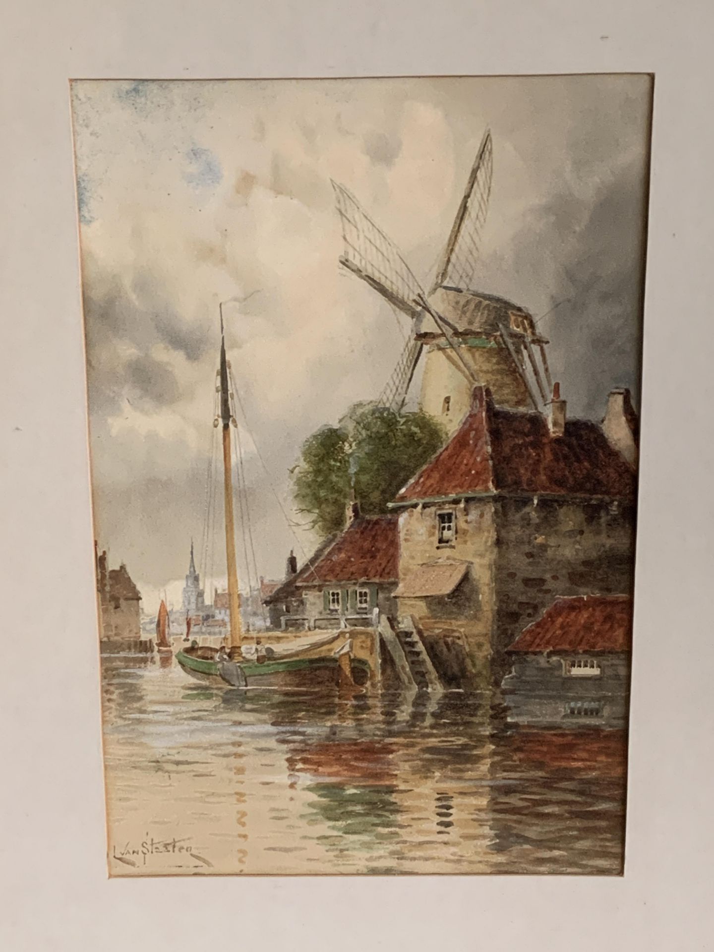 Framed and glazed watercolour, signed L van Staaten