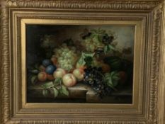 Gilt framed oil on canvas of fruit, signed Plibertz