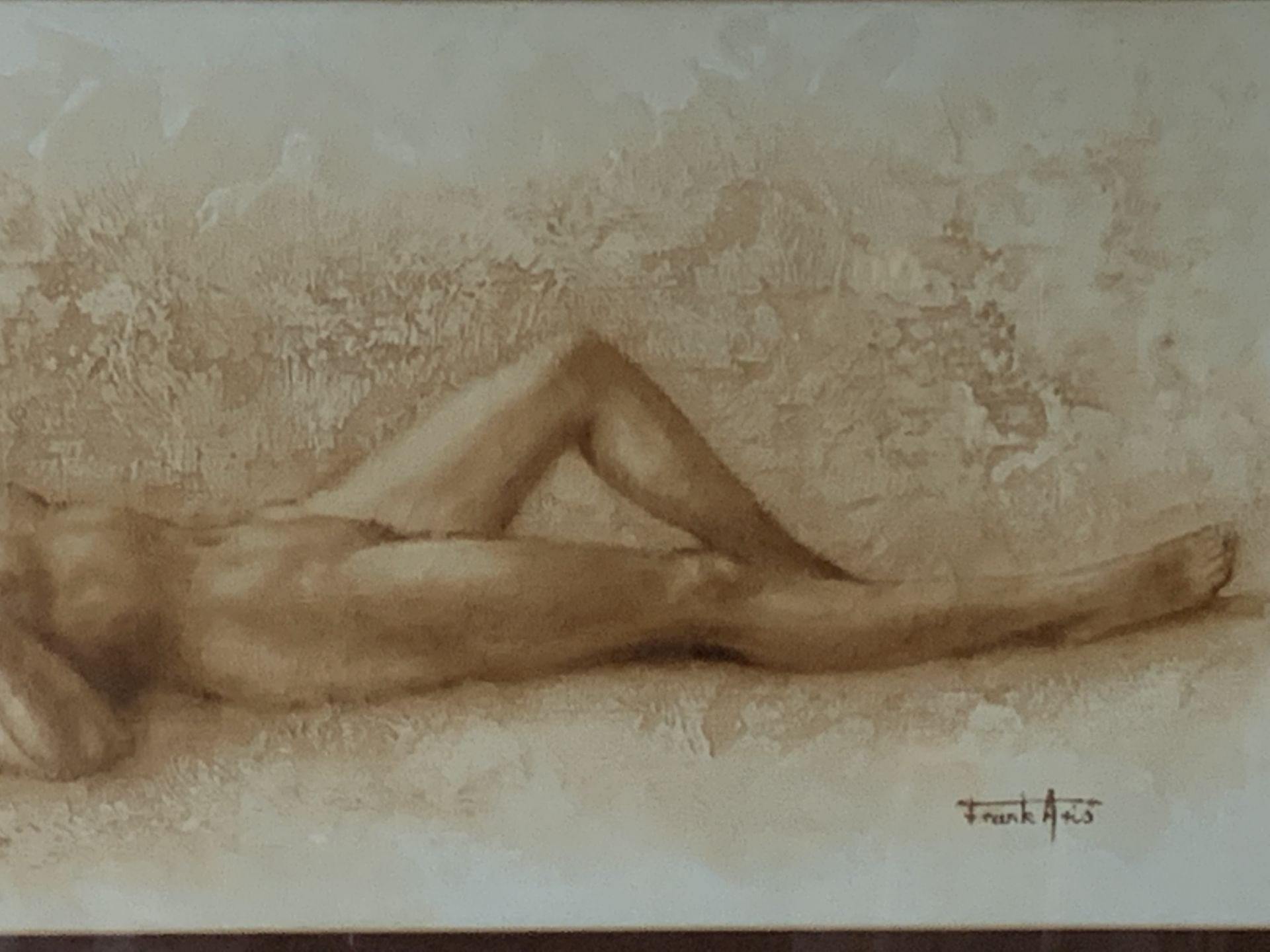 Gilt framed and glazed oil on canvas of a nude female, signed Frank Aris - Image 2 of 2