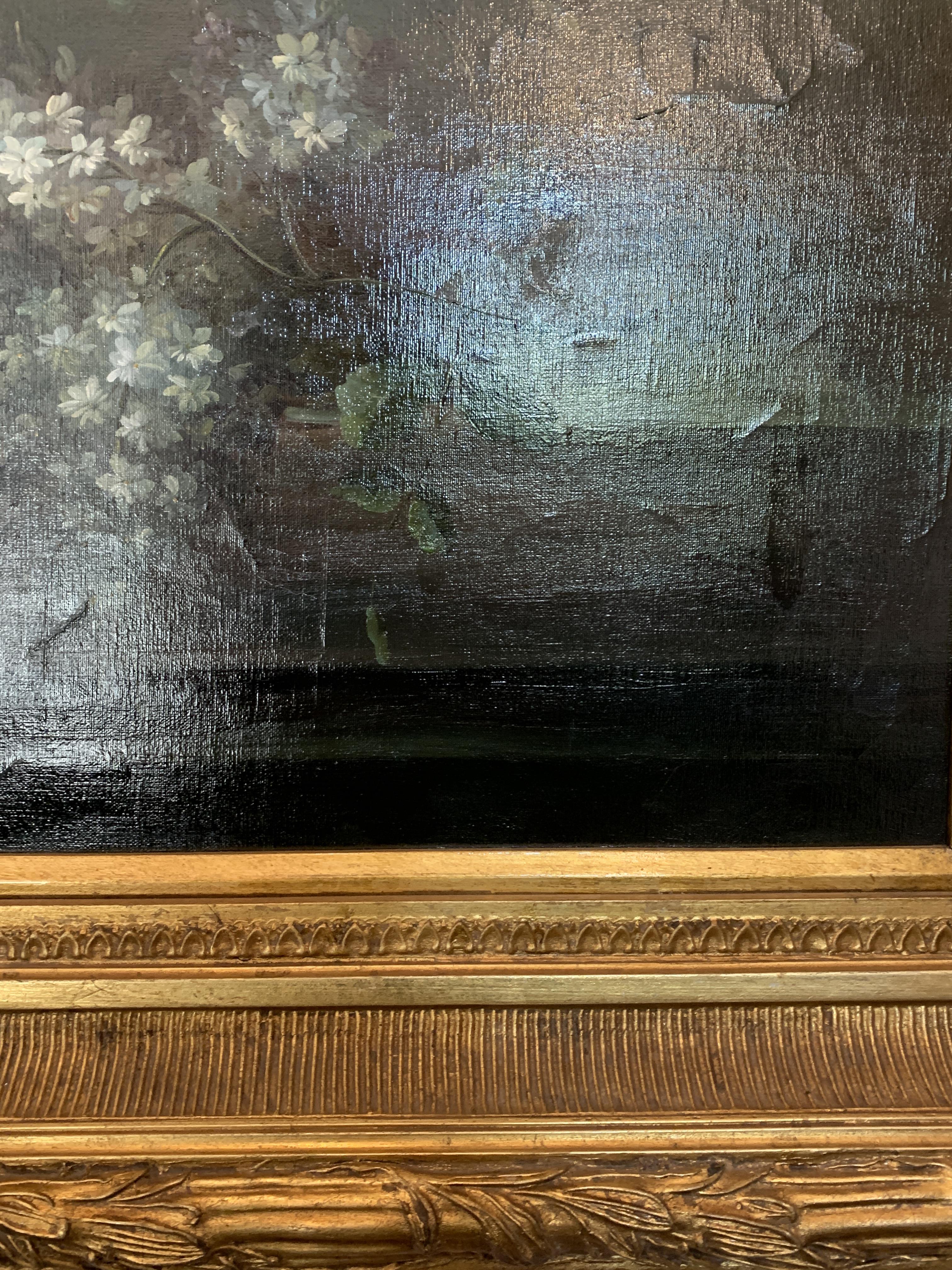 Large gilt framed oil on canvas still life flowers - Image 4 of 4