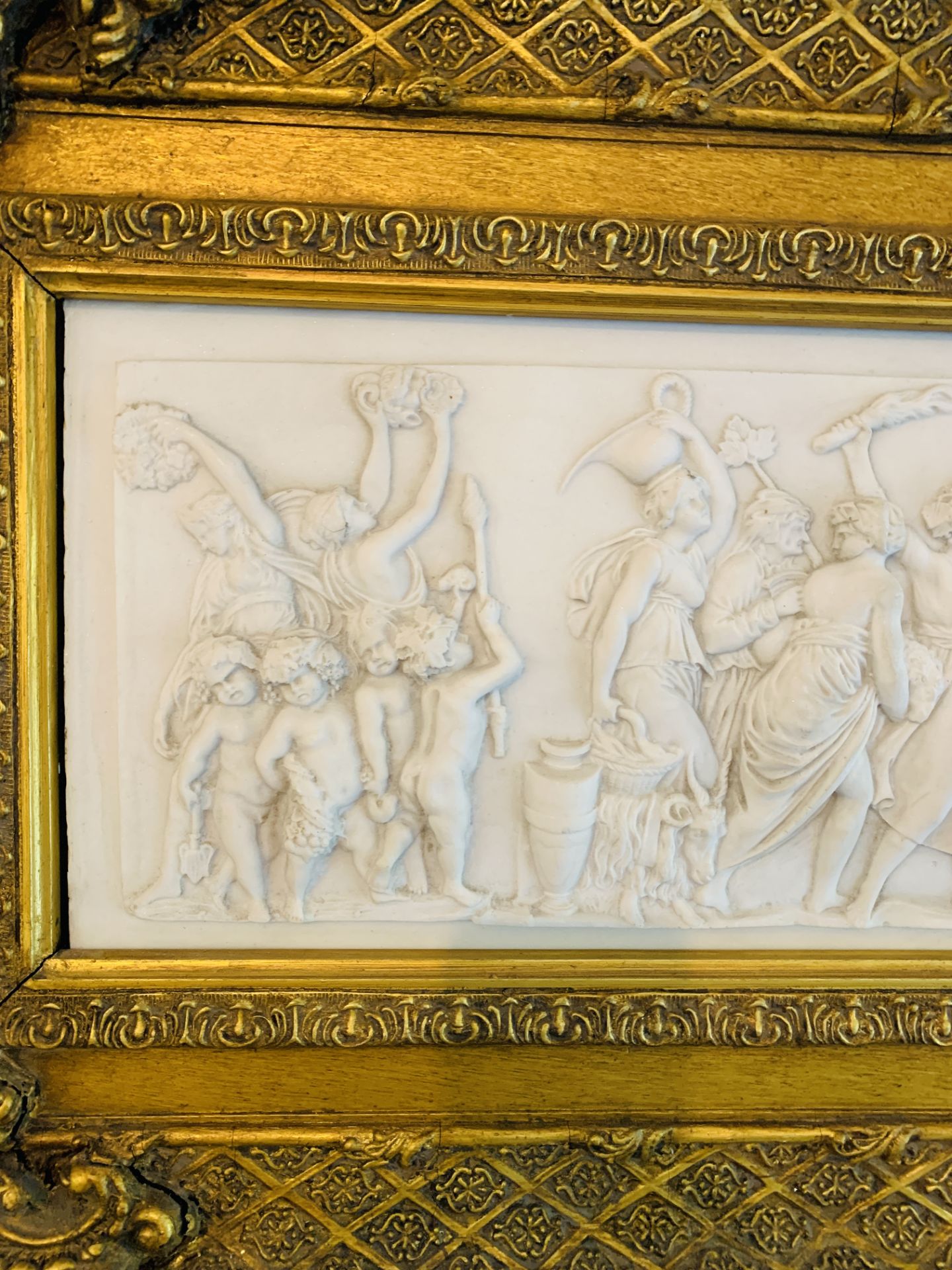 Heavily gilt framed cast marble high relief mould written 'G Andreoni Cesciona Firenze 1772' - Image 2 of 3