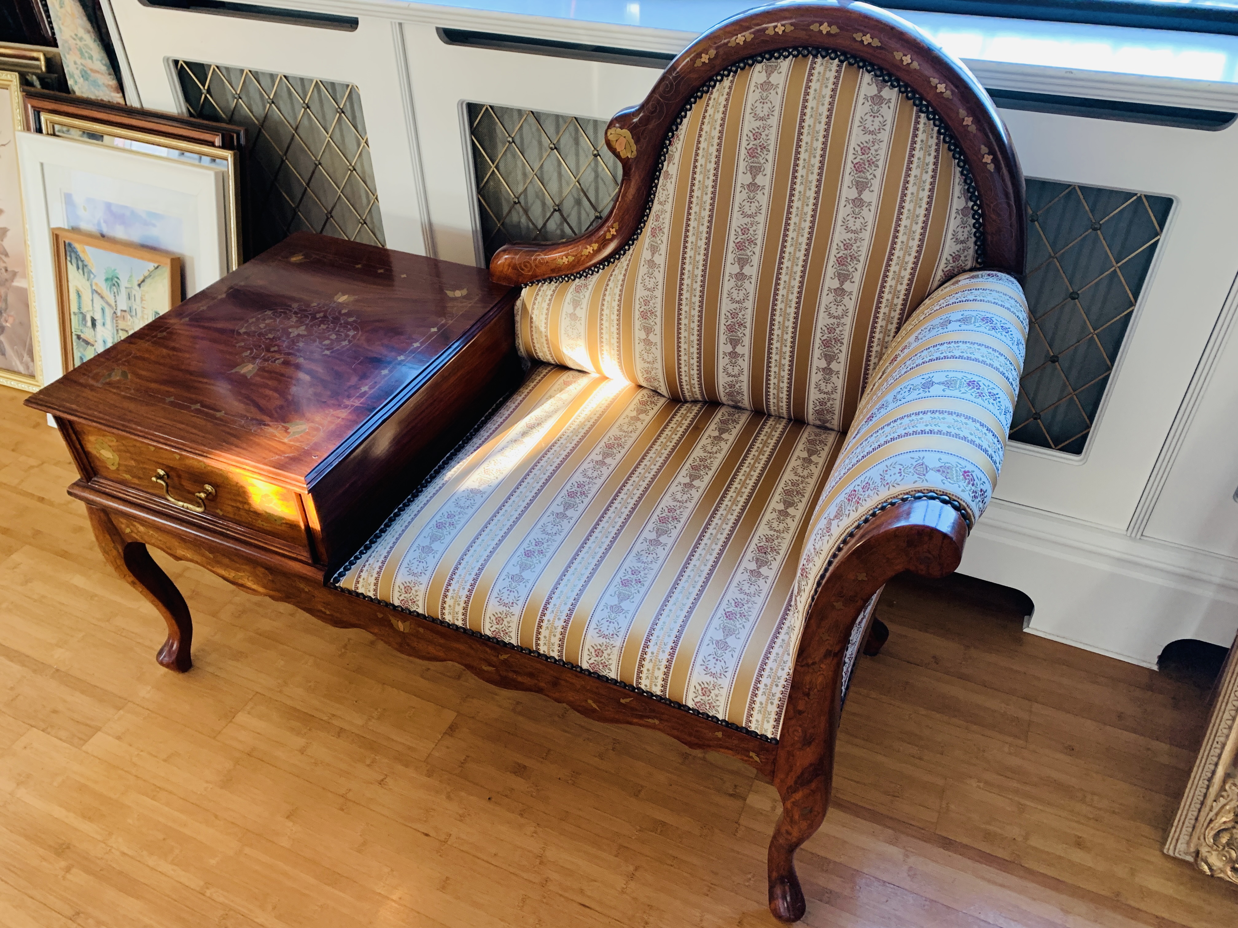 Gilt inlaid hardwood telephone seat - Image 4 of 7