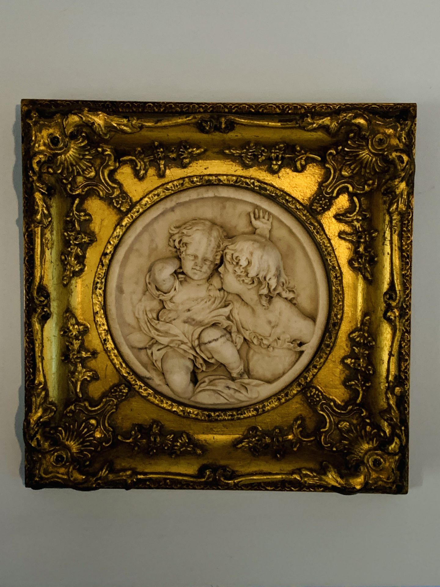 Two gilt framed cast marble high relief moulds with scenes of girls - Image 4 of 4