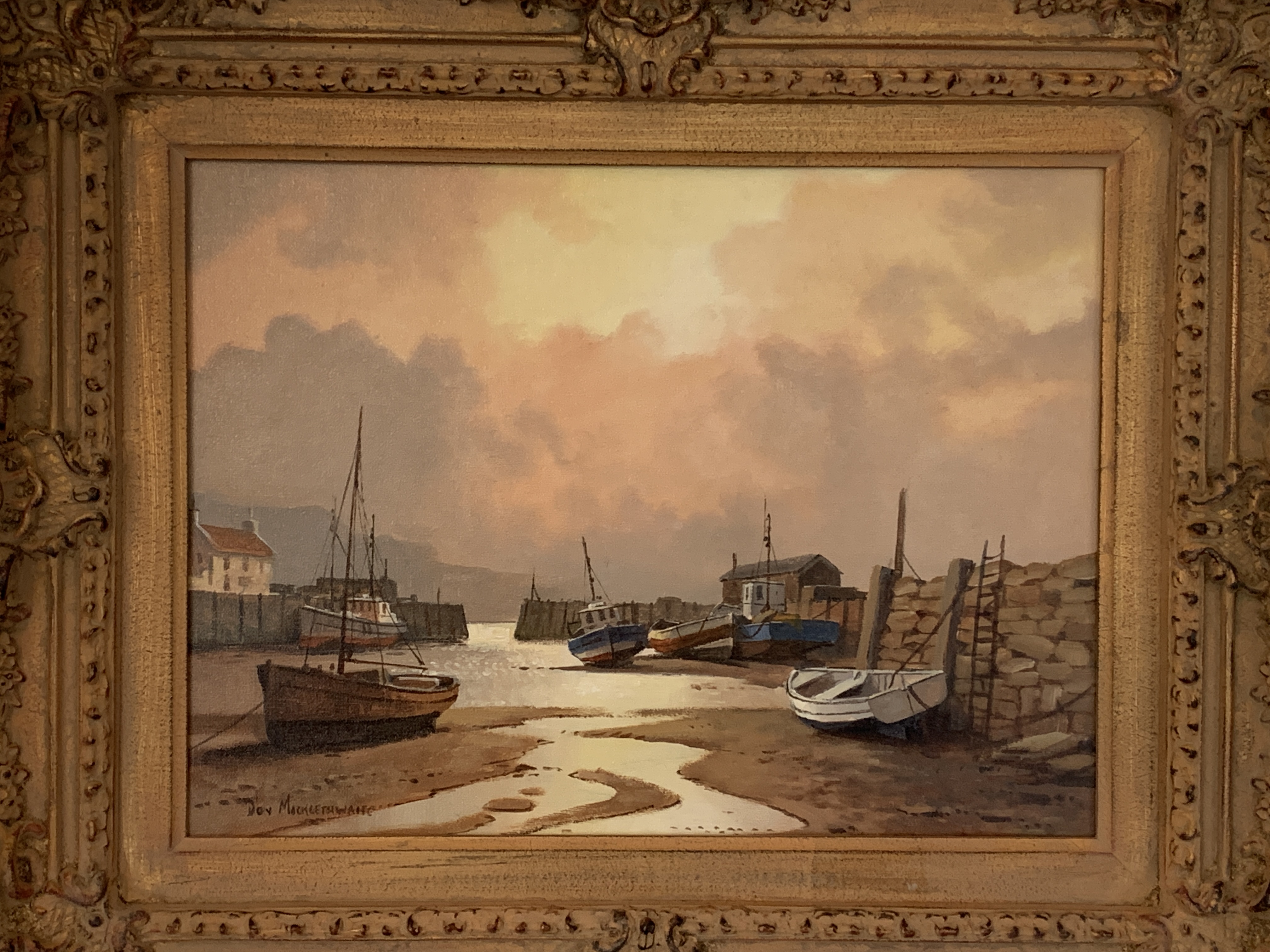 Pair of framed oils on canvas harbour scenes signed Don Micklethwaite - Image 3 of 5