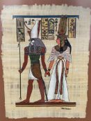 Seven watercolours on papyrus of Egyptian scenes