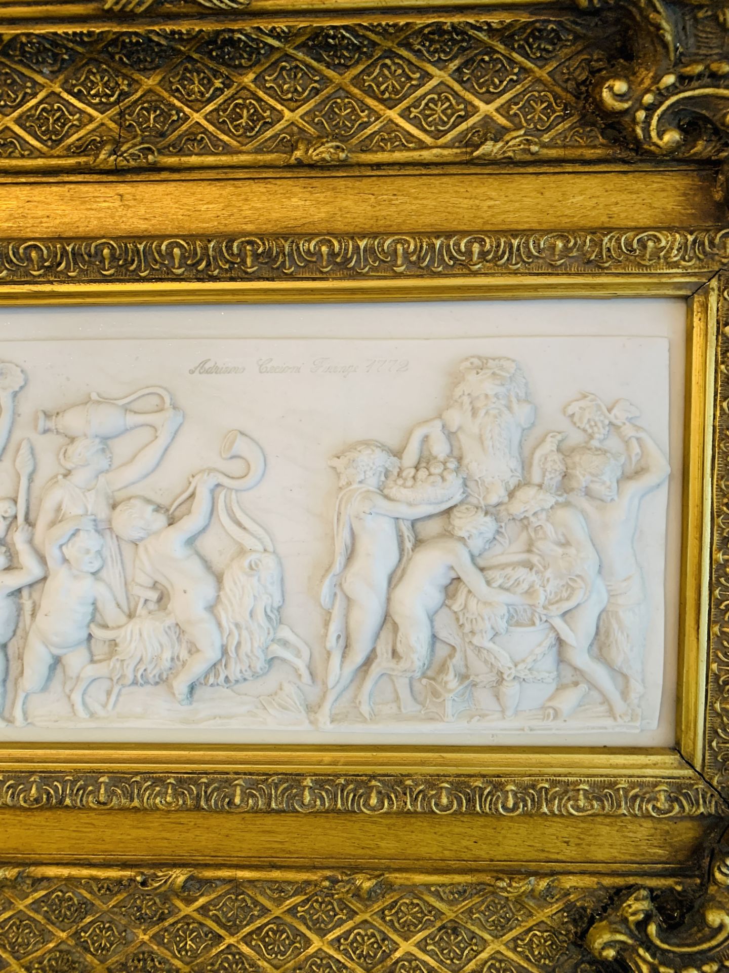 Two gilt framed cast marble high relief moulds with scenes of girls - Image 3 of 4