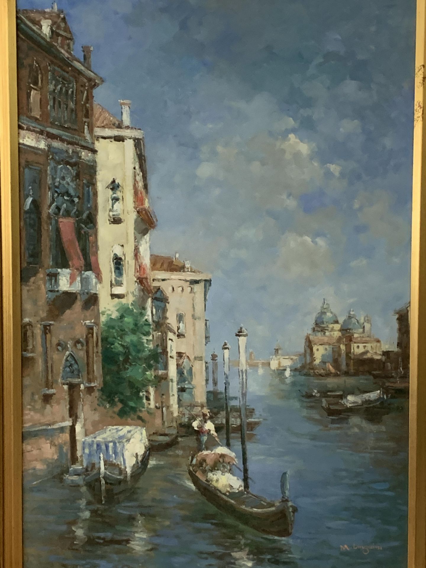 Gilt framed oil on canvas of Venice, signed M Linguini - Image 3 of 5