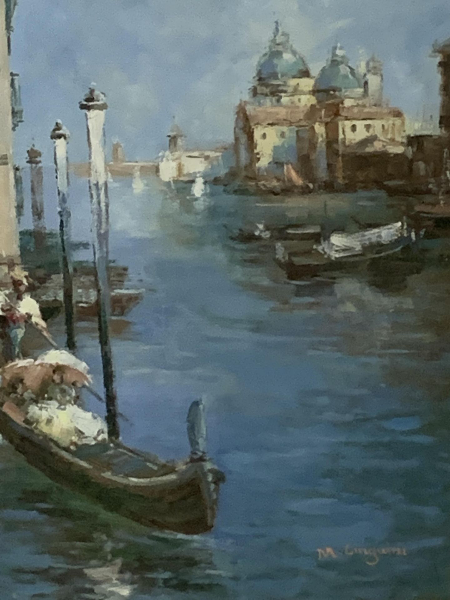 Gilt framed oil on canvas of Venice, signed M Linguini - Image 4 of 5