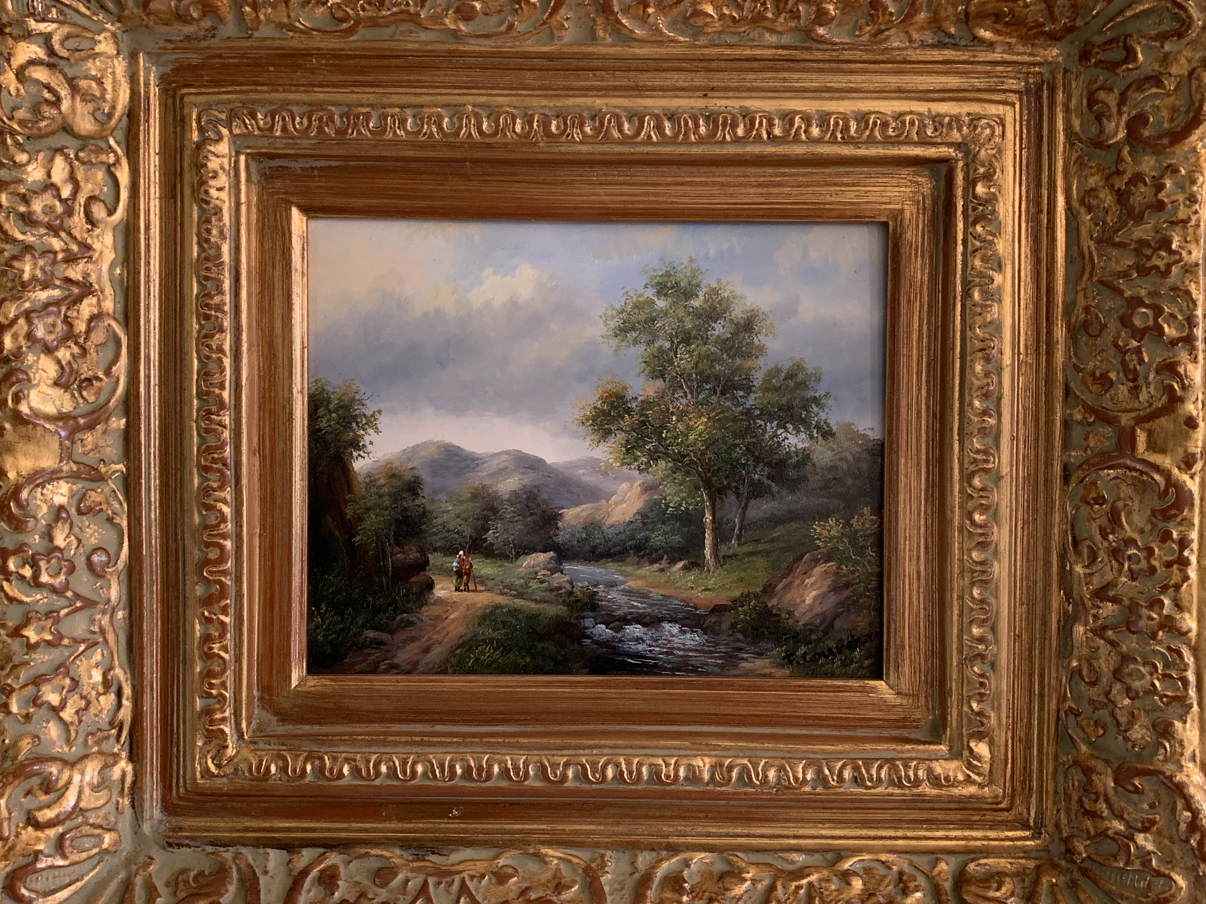 Pair of gilt framed oils on board of country scenes signed P Courdon - Image 3 of 4