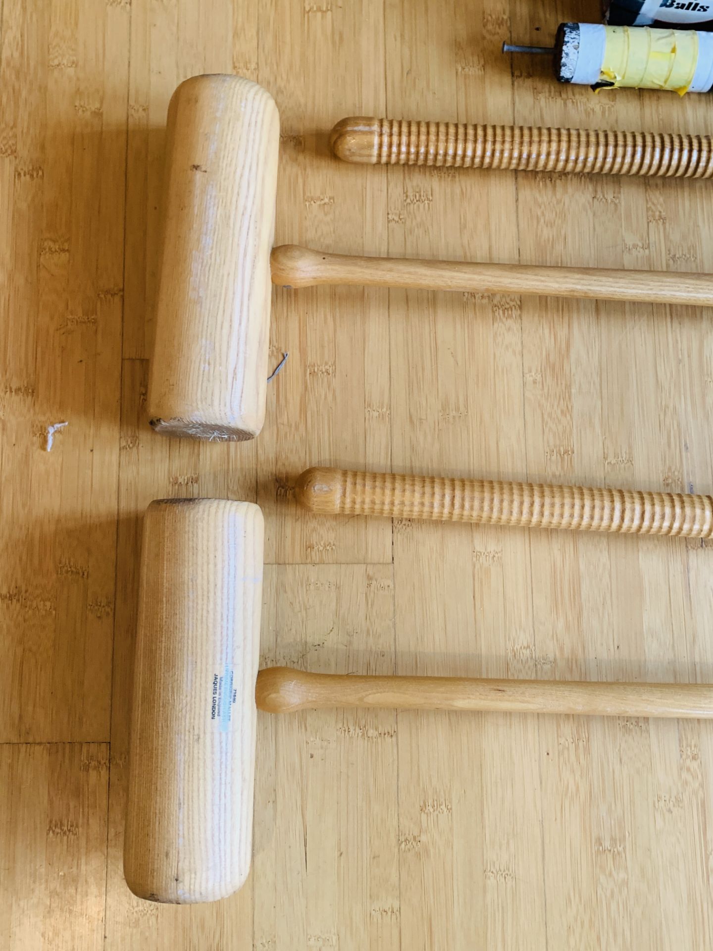 Four wooden Jaques croquet mallets, and 4 balls. - Image 2 of 3