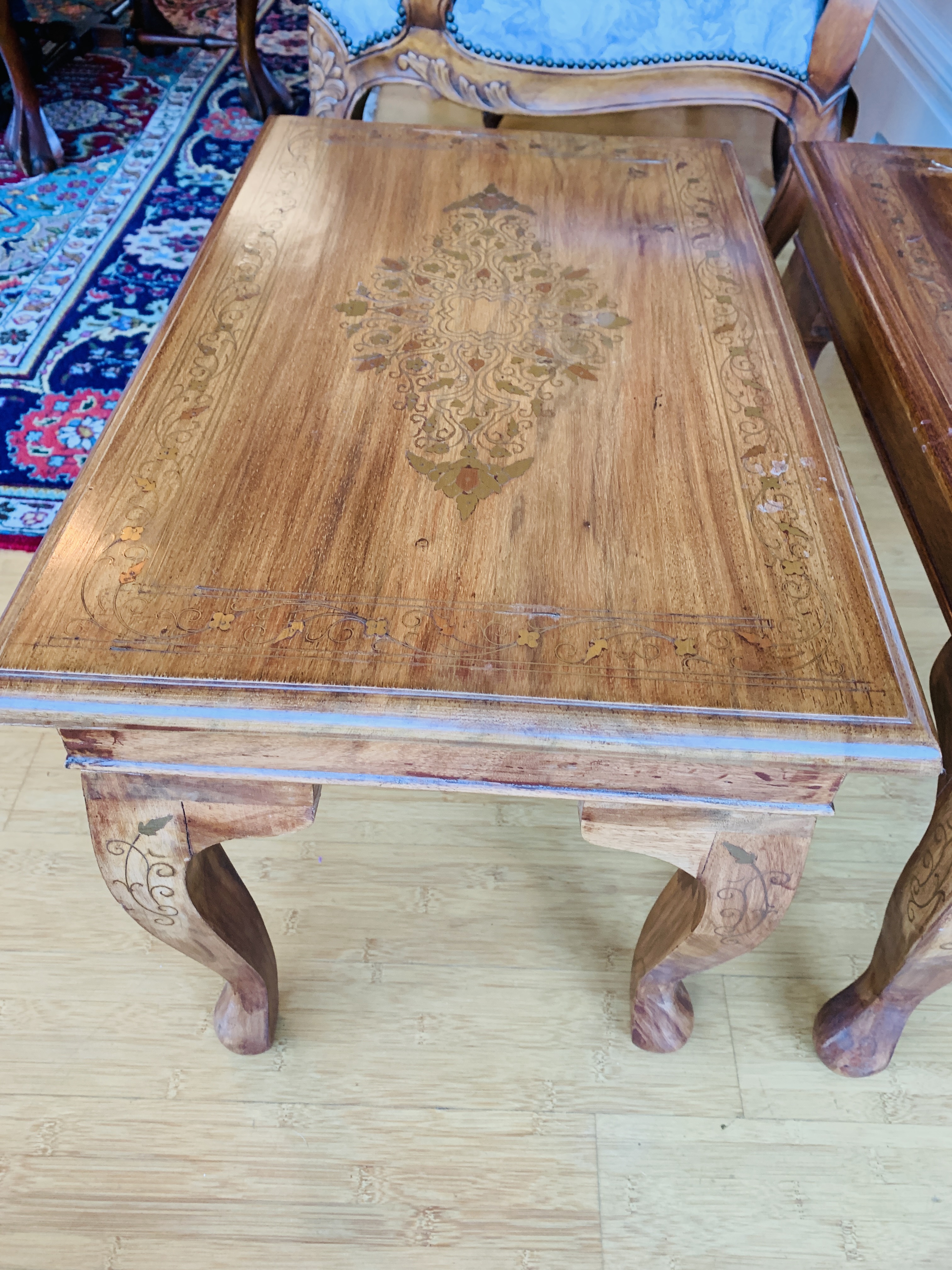 Pair of brass inlaid side tables - Image 3 of 6