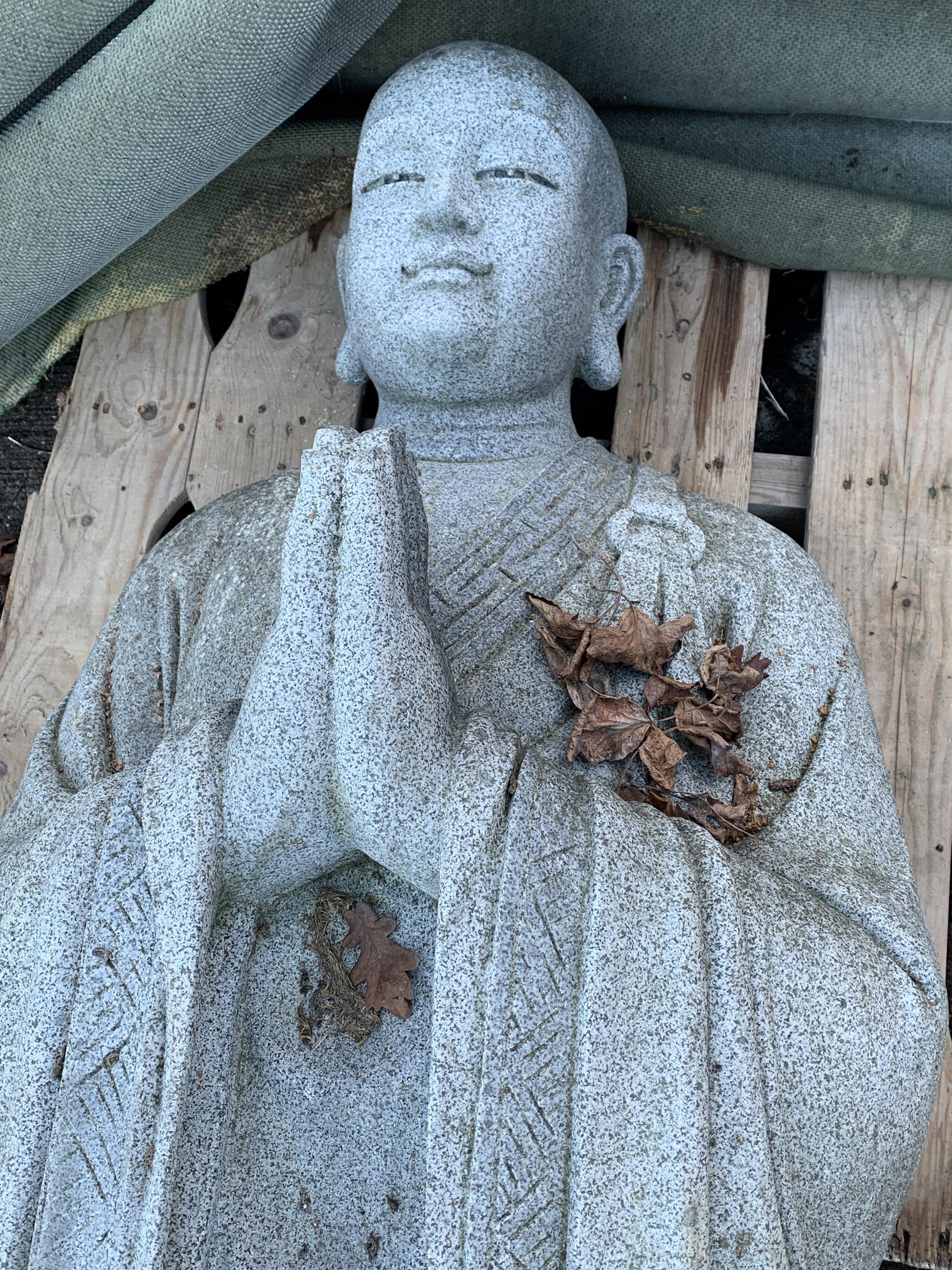 Carved stone statue of a standing Buddha - Image 6 of 6