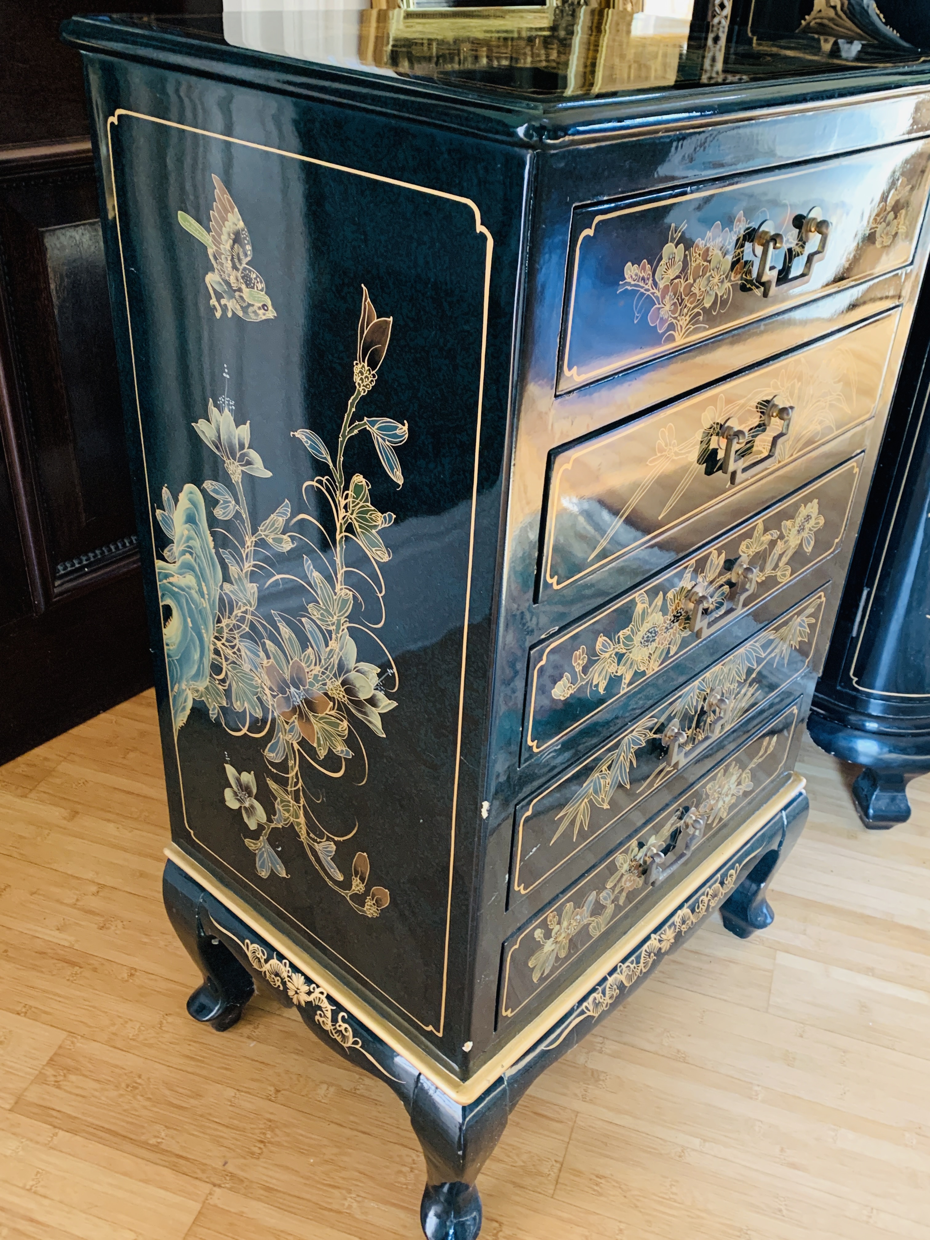 Oriental black lacquered chest of drawers - Image 3 of 5