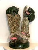 Nephrite jade and rhodonite quartz statue entitled 'High Mountain Stream', by Lyle Sopel