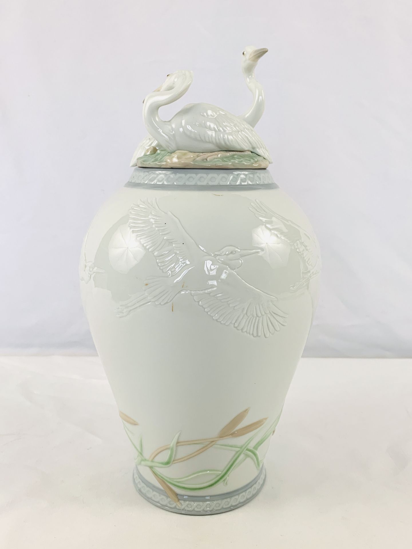 Lladro 'Herons Realm' lidded vase