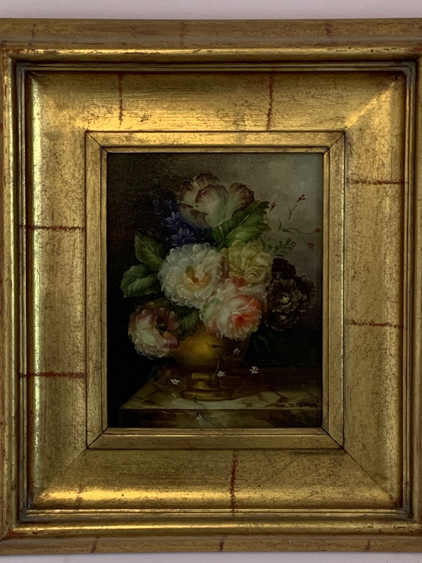 Pair of gilt framed oil on canvas still life, signed C Josephone - Image 4 of 4