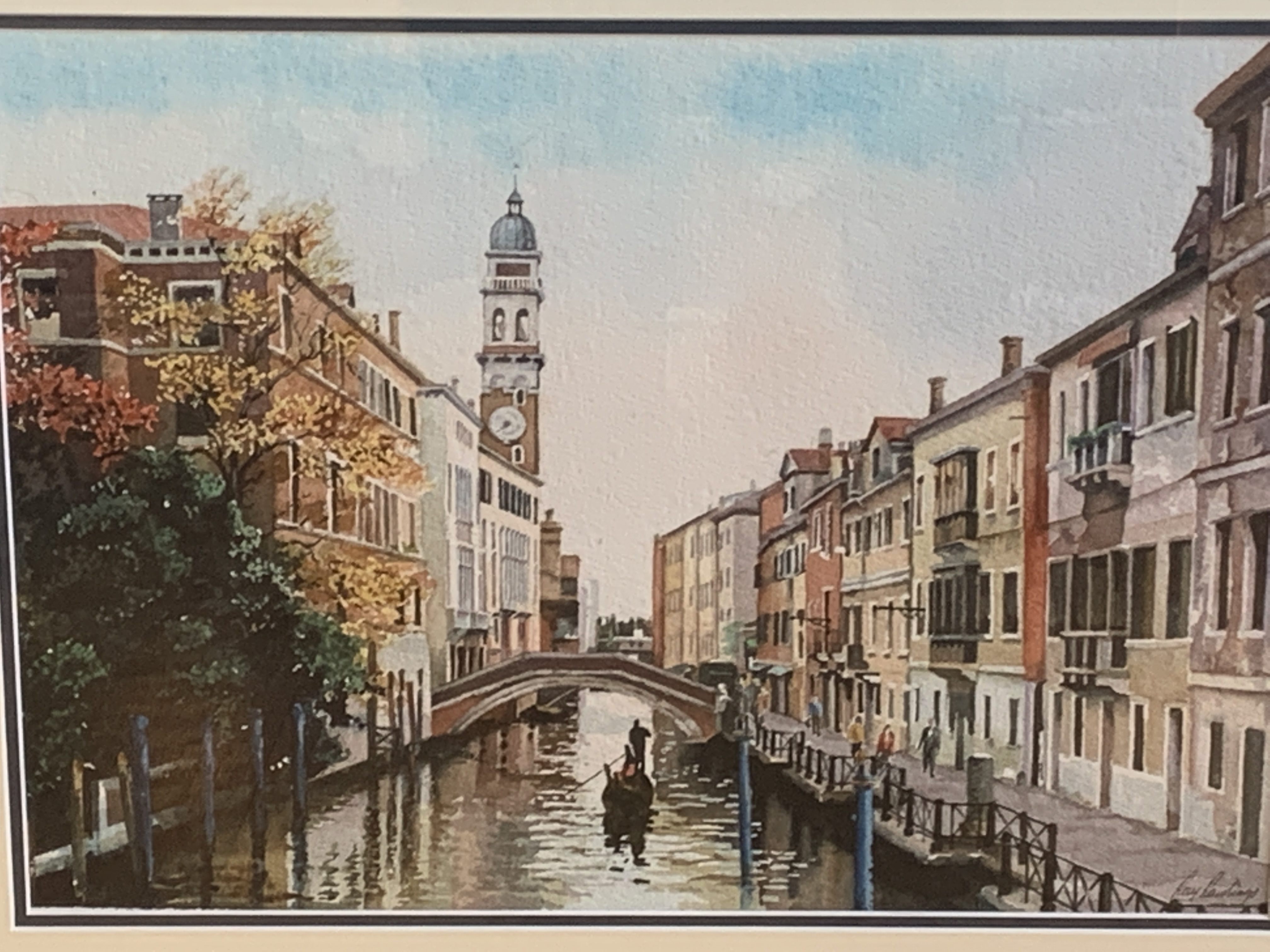 Framed and glazed watercolour "Downtown Venice" signed Ray Rawlings - Image 2 of 3