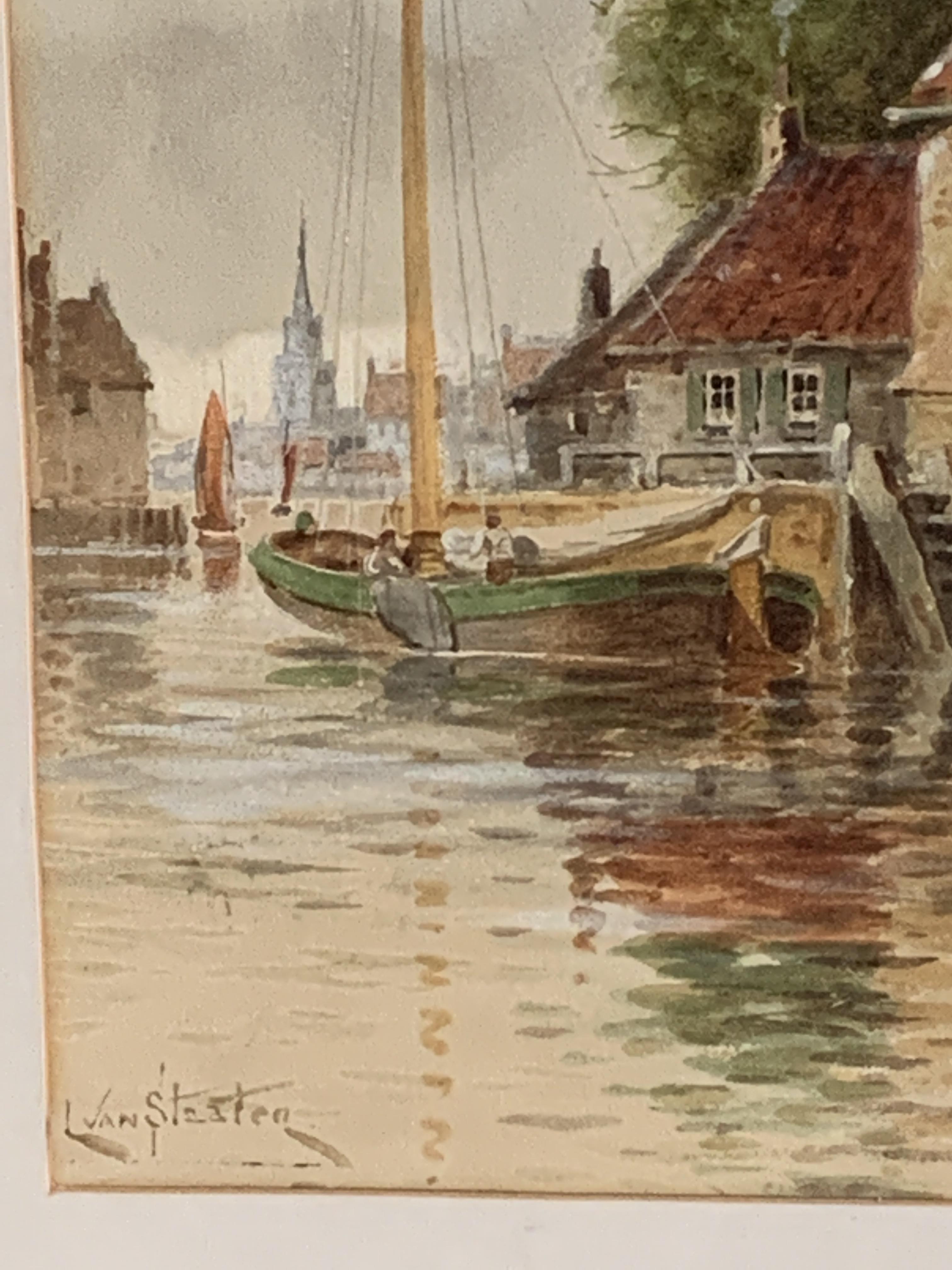 Framed and glazed watercolour, signed L van Staaten - Image 2 of 3
