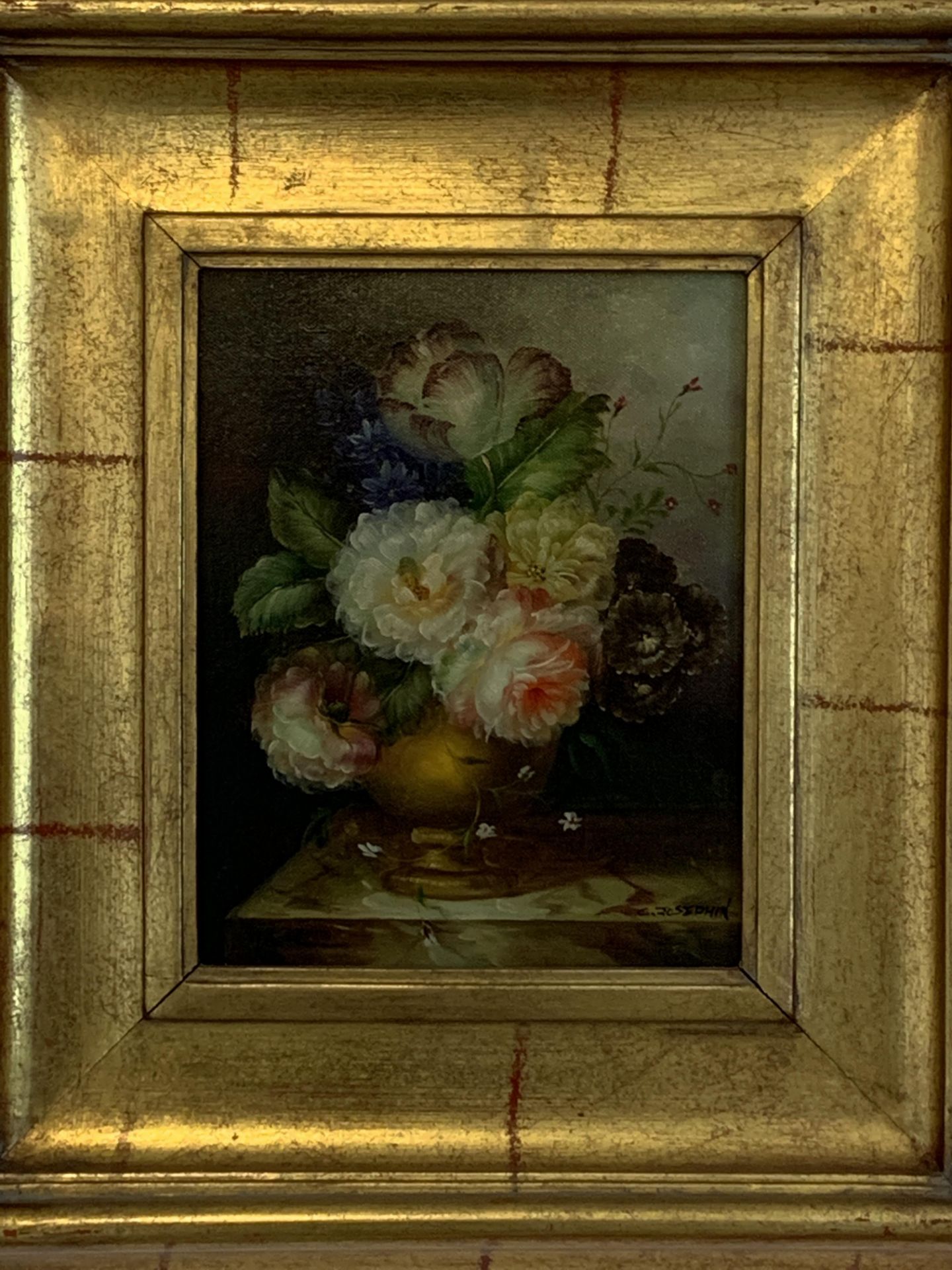 Pair of gilt framed oil on canvas still life, signed C Josephone - Image 3 of 4