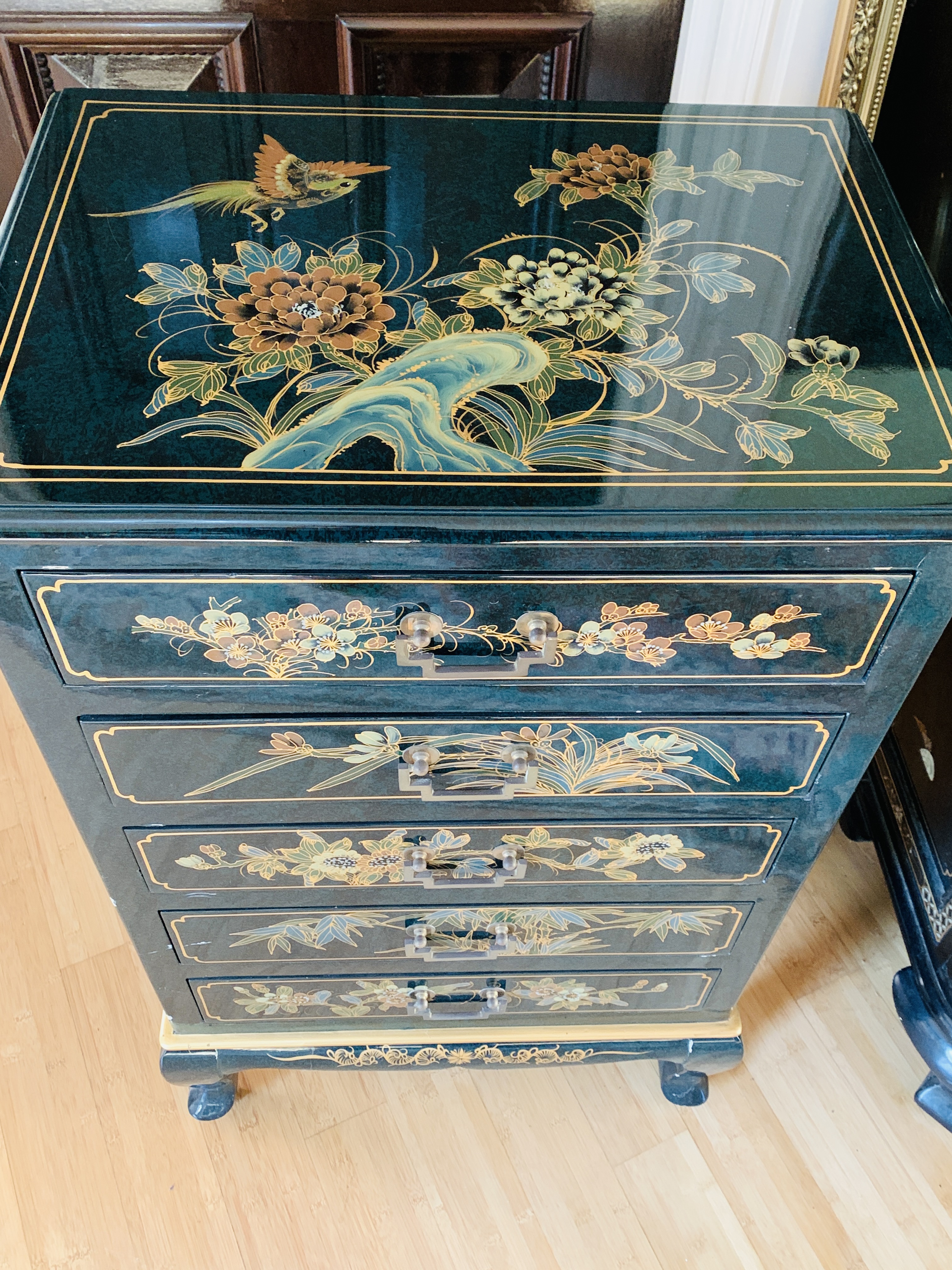 Oriental black lacquered chest of drawers - Image 2 of 5