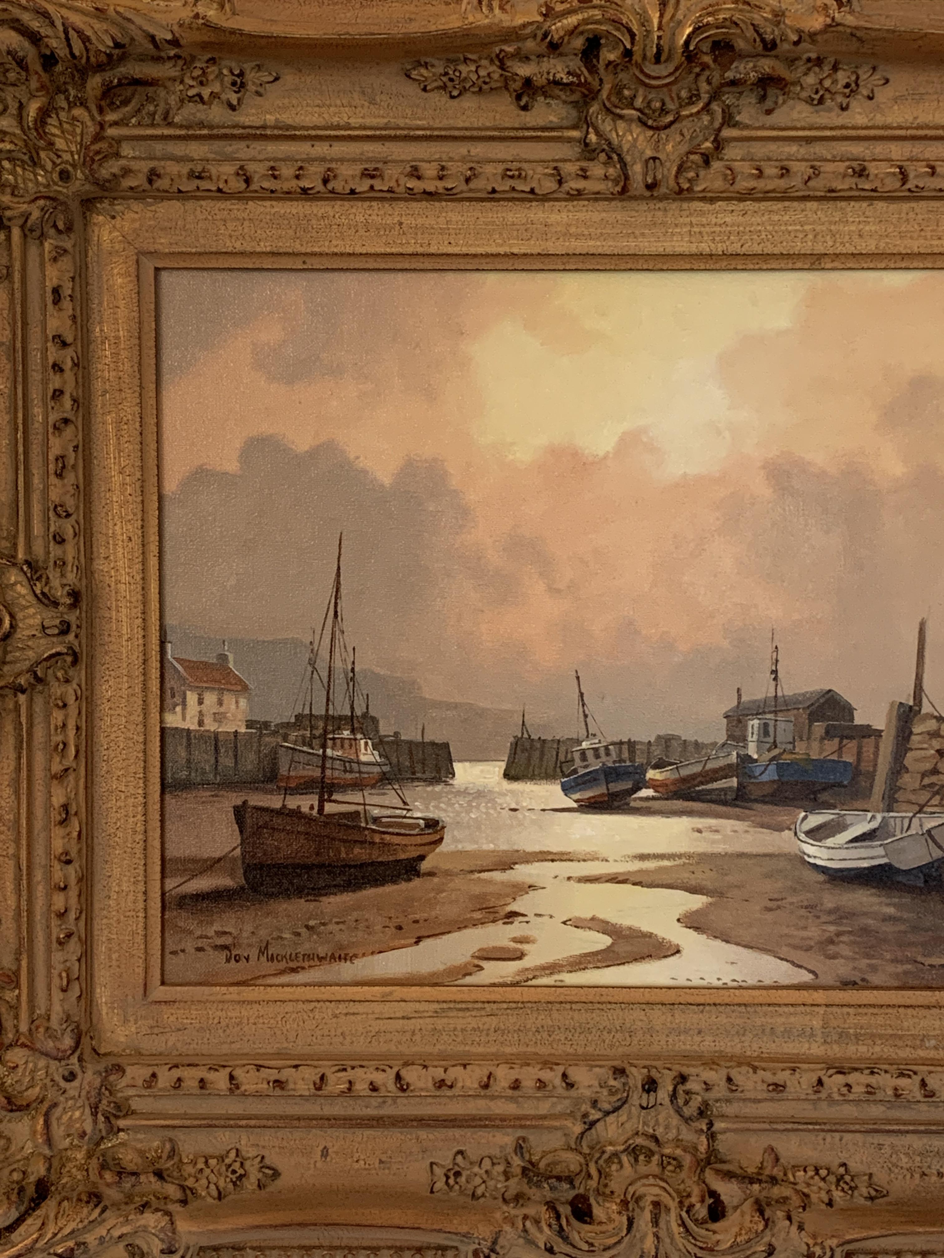 Pair of framed oils on canvas harbour scenes signed Don Micklethwaite - Image 5 of 5