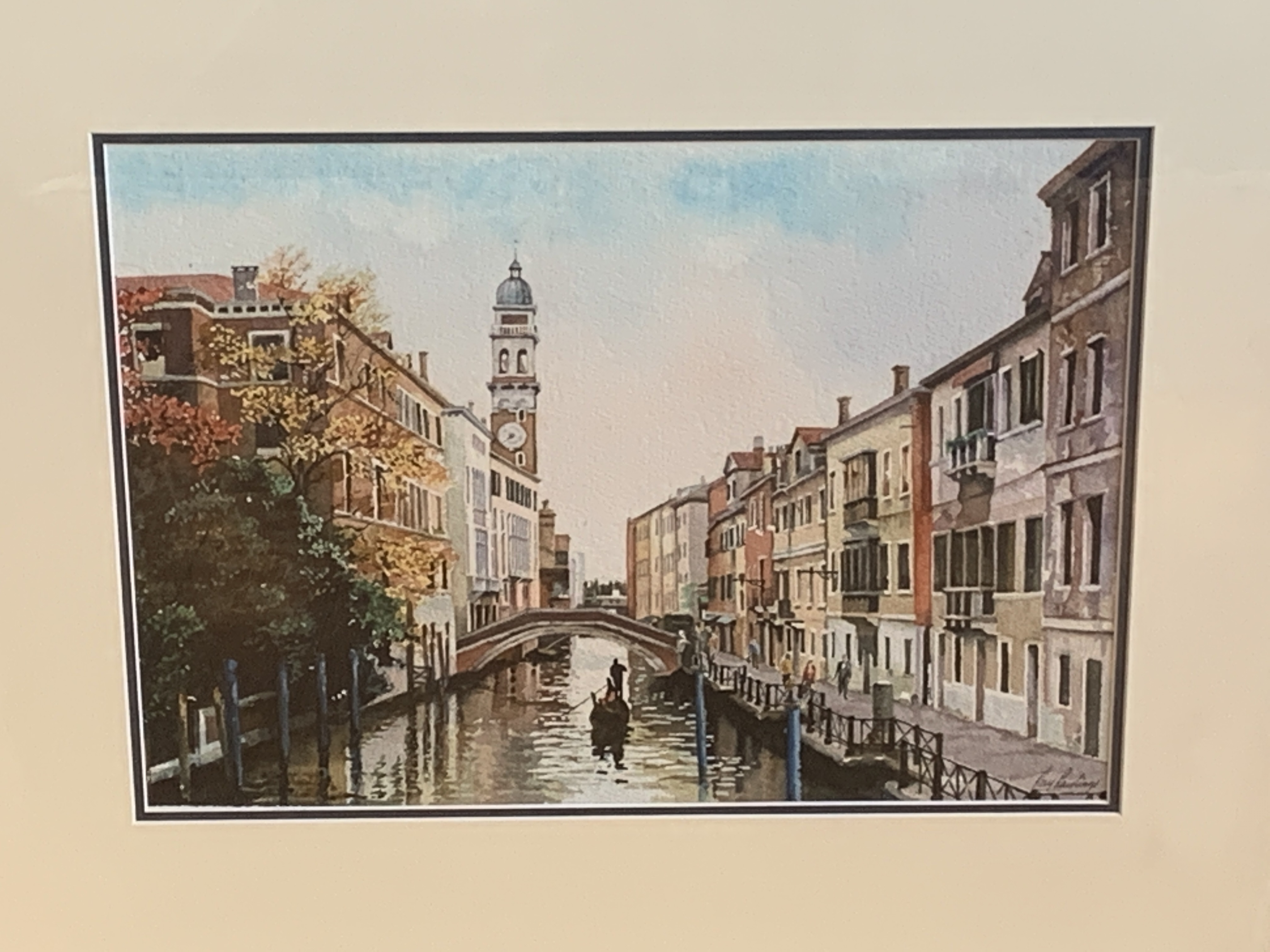 Framed and glazed watercolour "Downtown Venice" signed Ray Rawlings