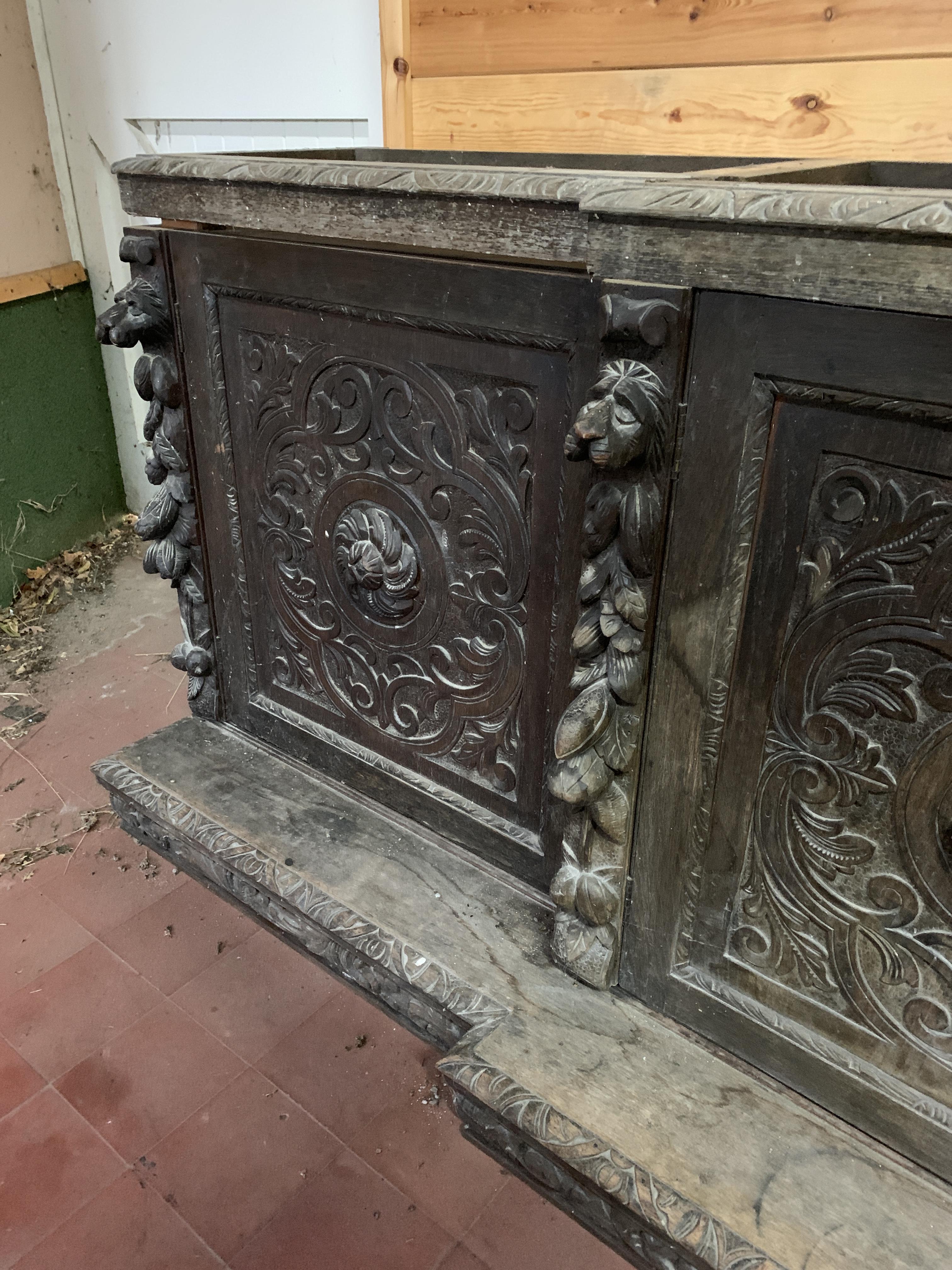 Victorian heavily carved glazed bookcase over four cupboards - Image 5 of 10