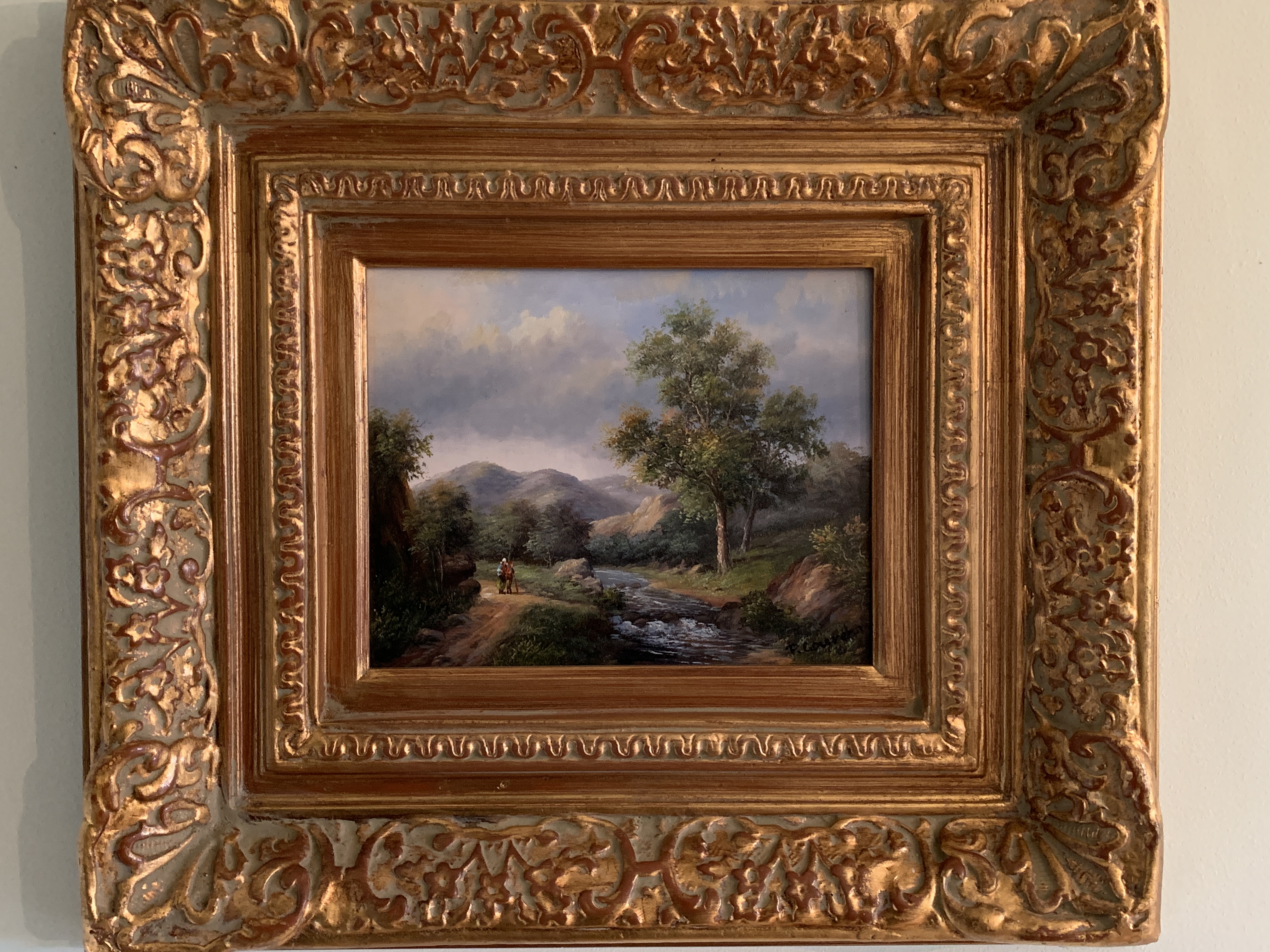 Pair of gilt framed oils on board of country scenes signed P Courdon - Image 4 of 4