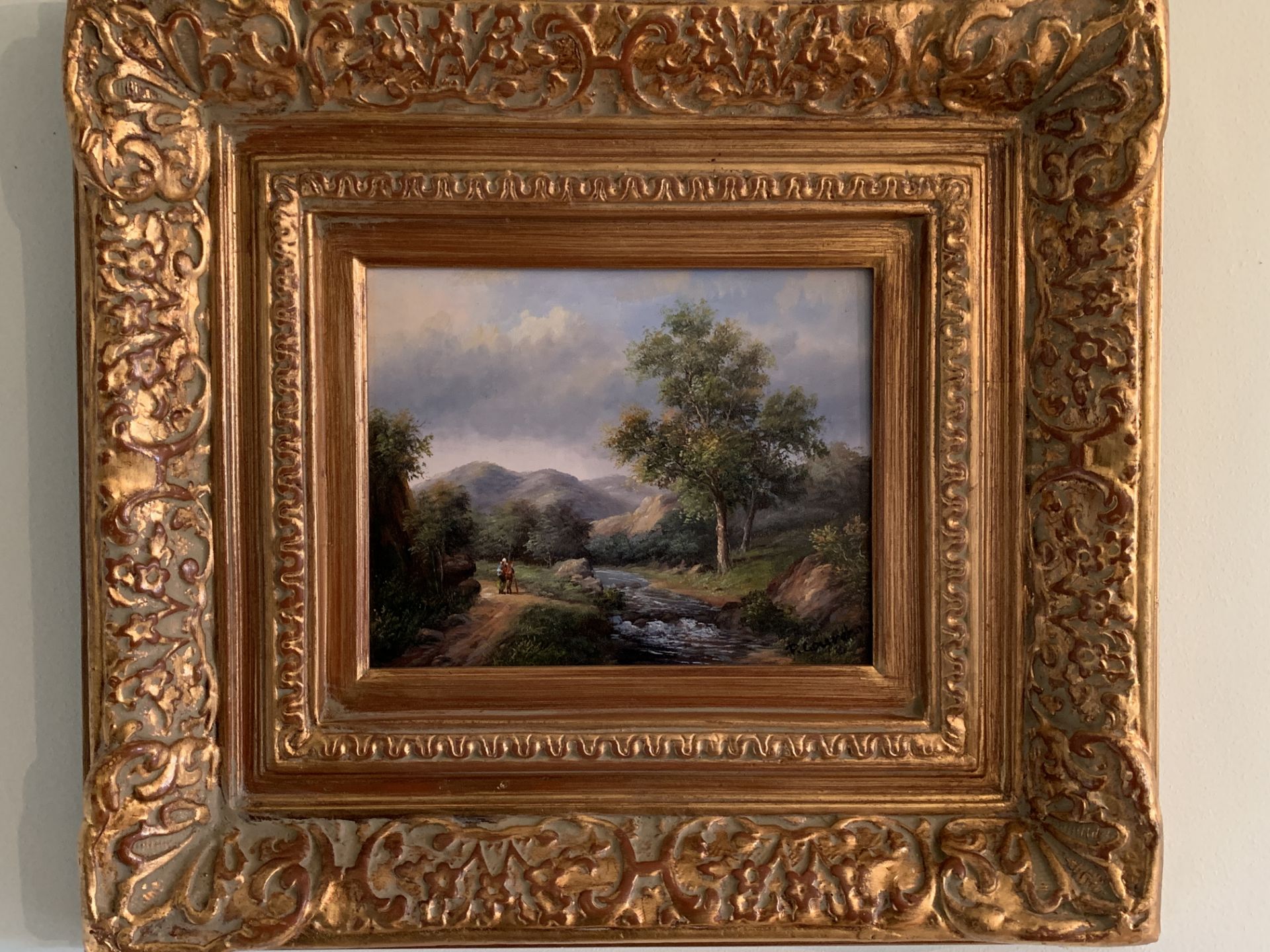 Pair of gilt framed oils on board of country scenes signed P Courdon - Bild 4 aus 4