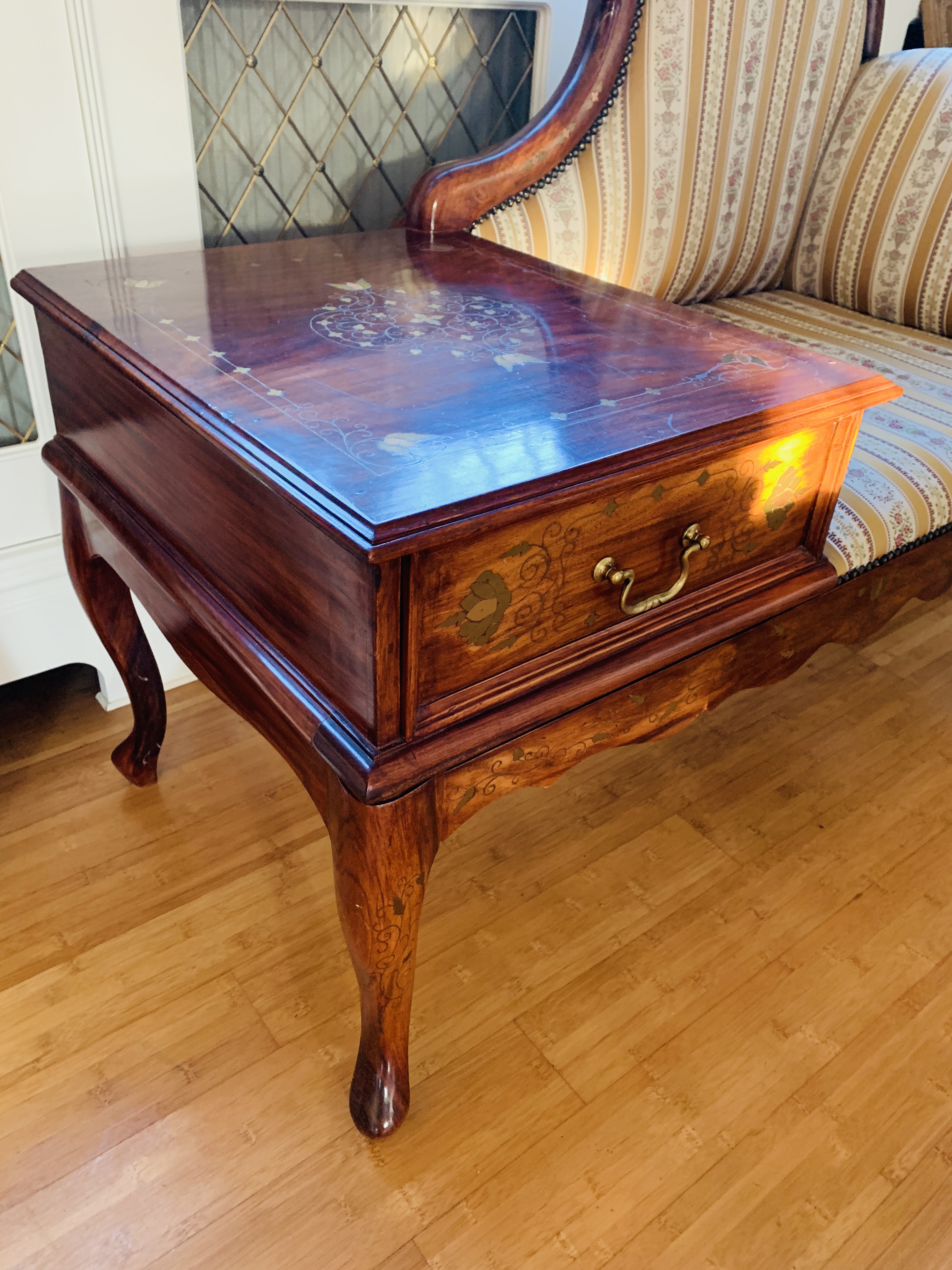 Gilt inlaid hardwood telephone seat - Image 2 of 7