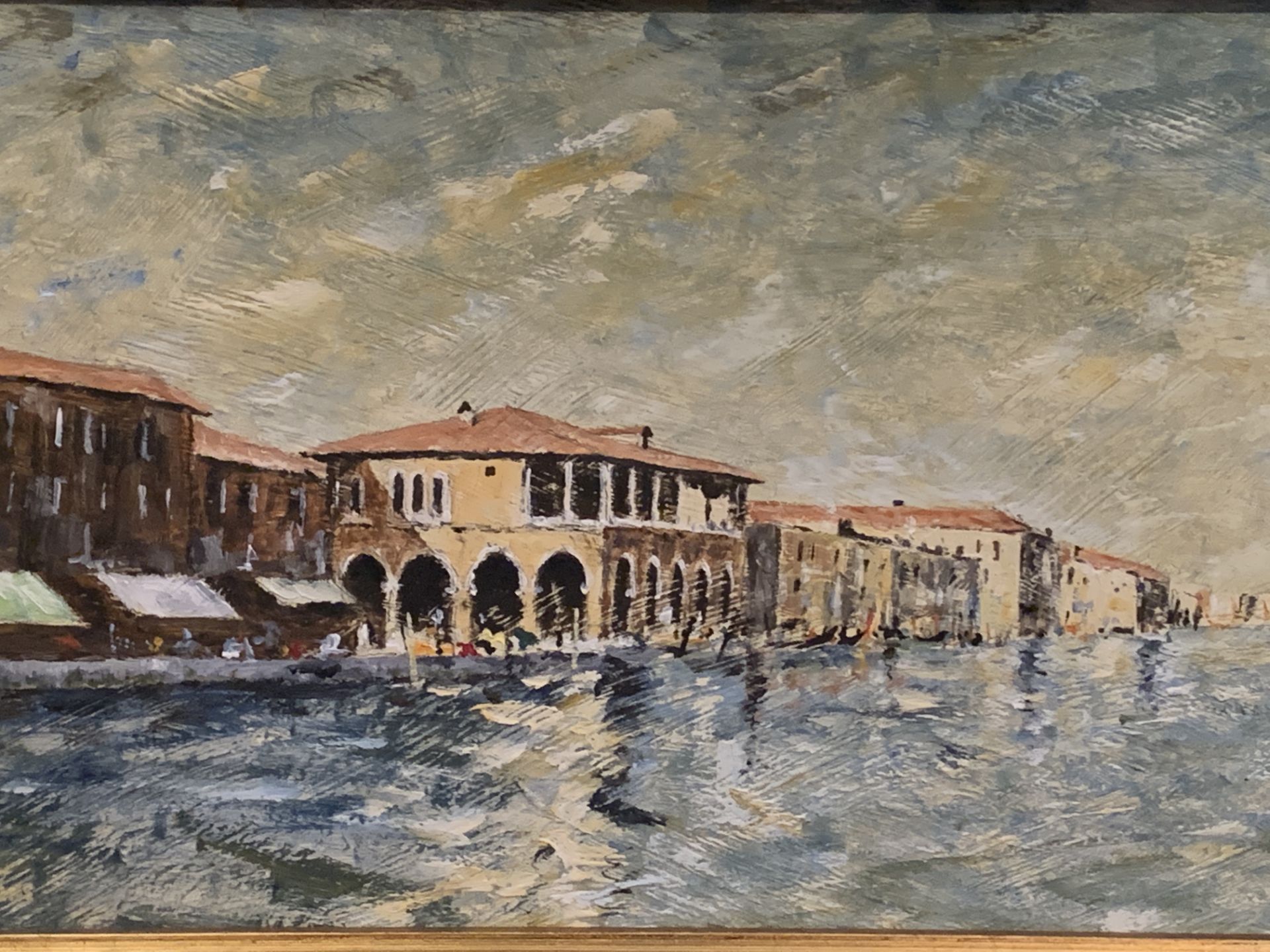 Gilt framed oil on board 'Pescheria - Venezia', signed M Tims - Image 2 of 3