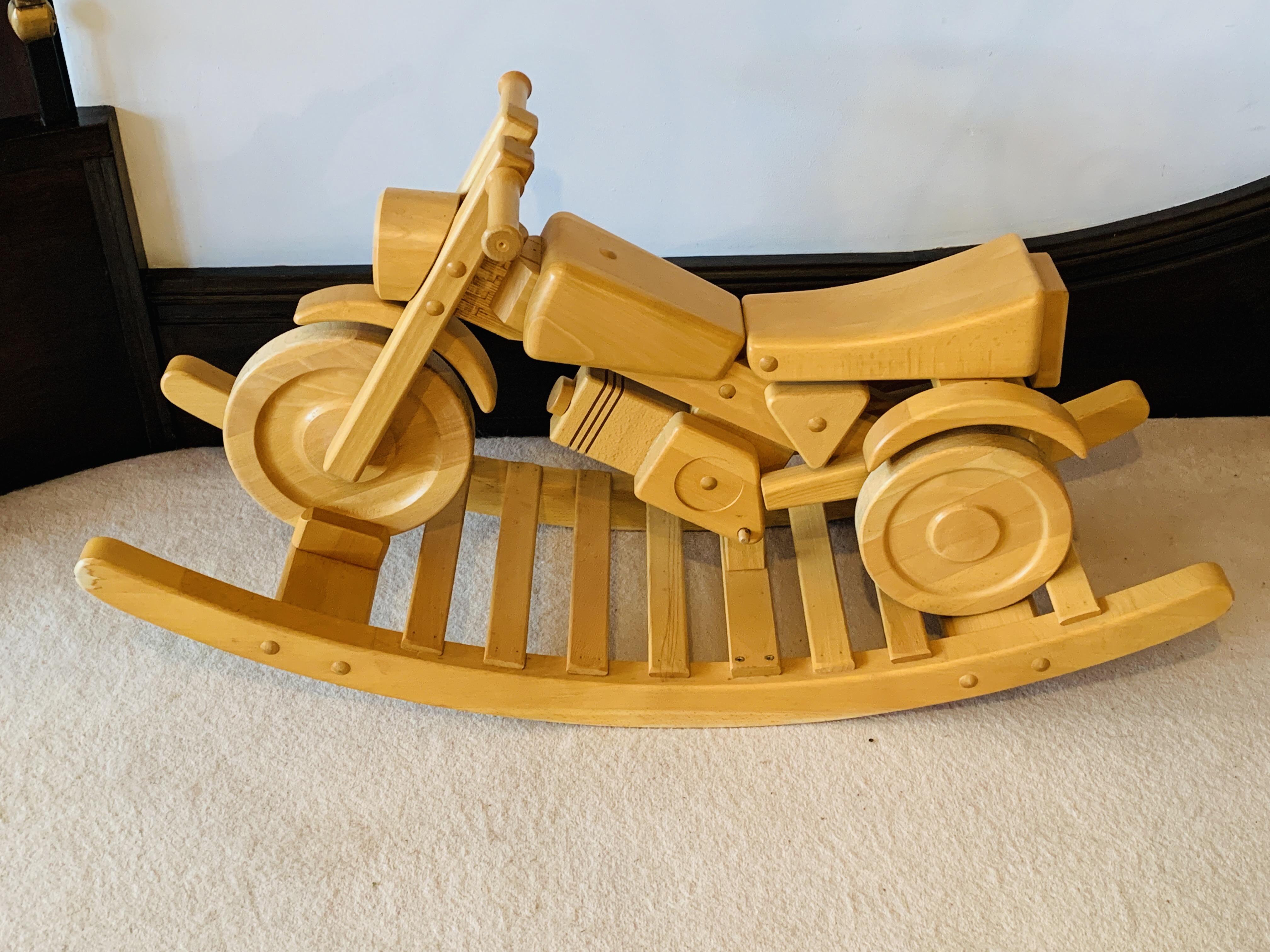 Wooden model motorbike on rockers