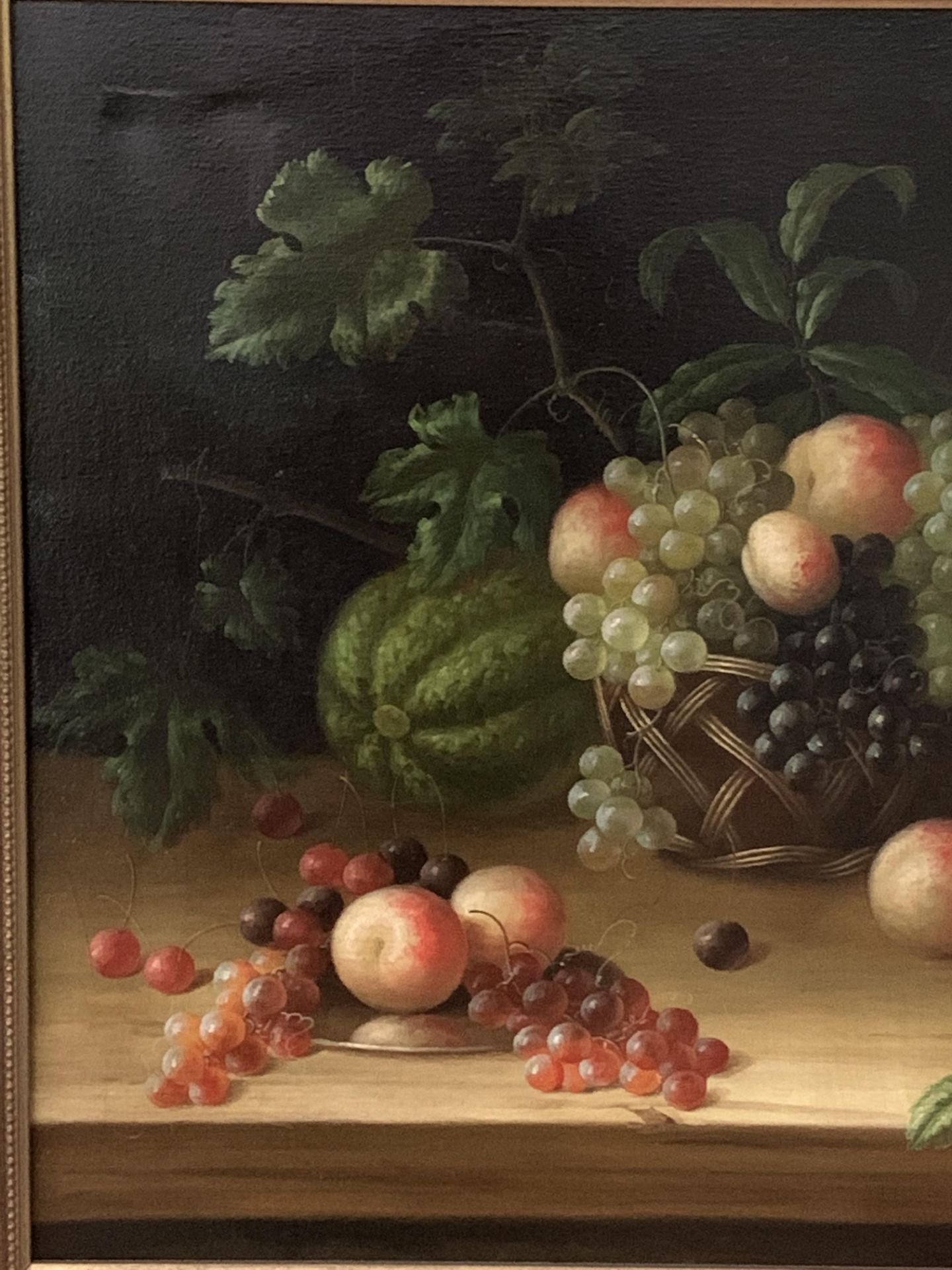 Gilt framed oil on canvas of still life fruit and flowers with basket and vase, signed E Casper, - Image 2 of 3