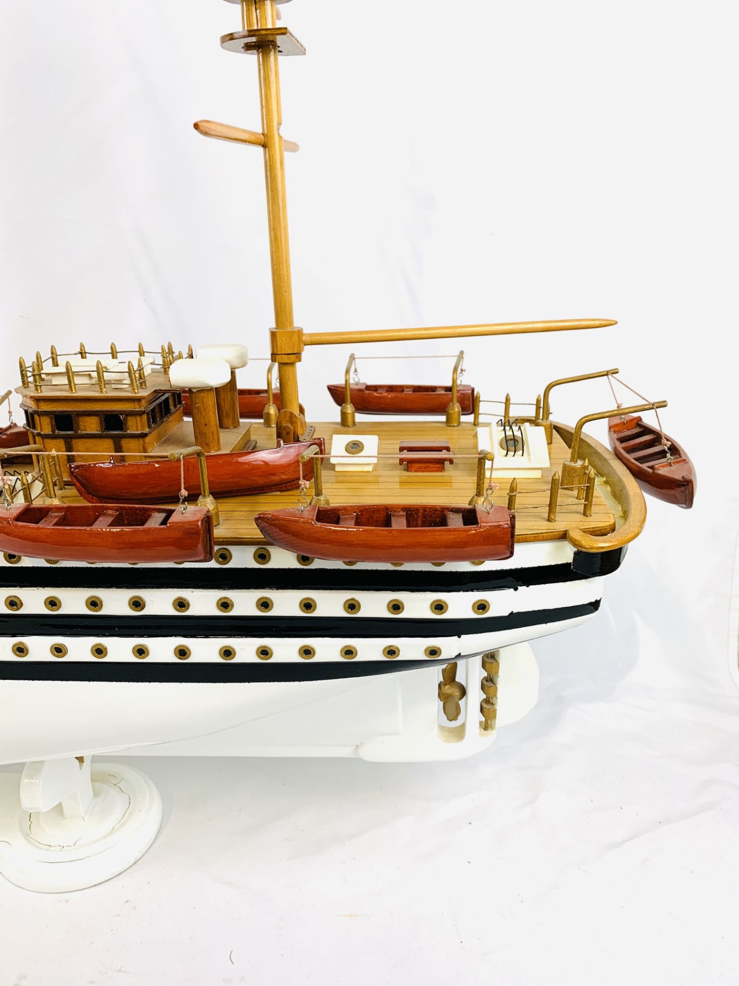 Wooden model sailing/steamship on stand - Image 2 of 6