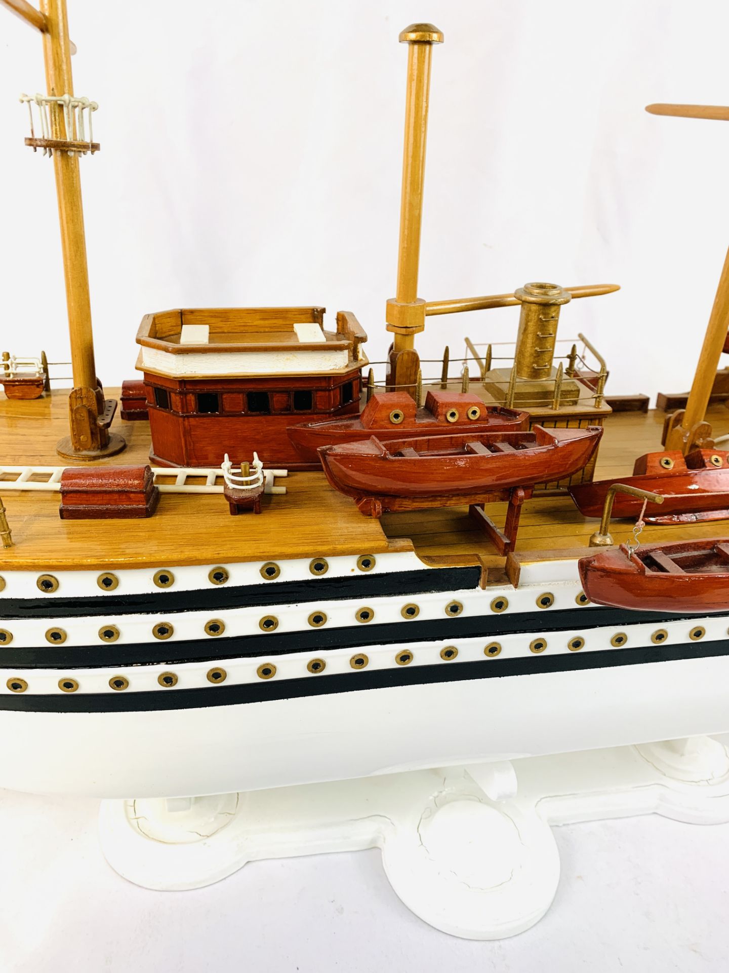 Wooden model sailing/steamship on stand - Image 3 of 6