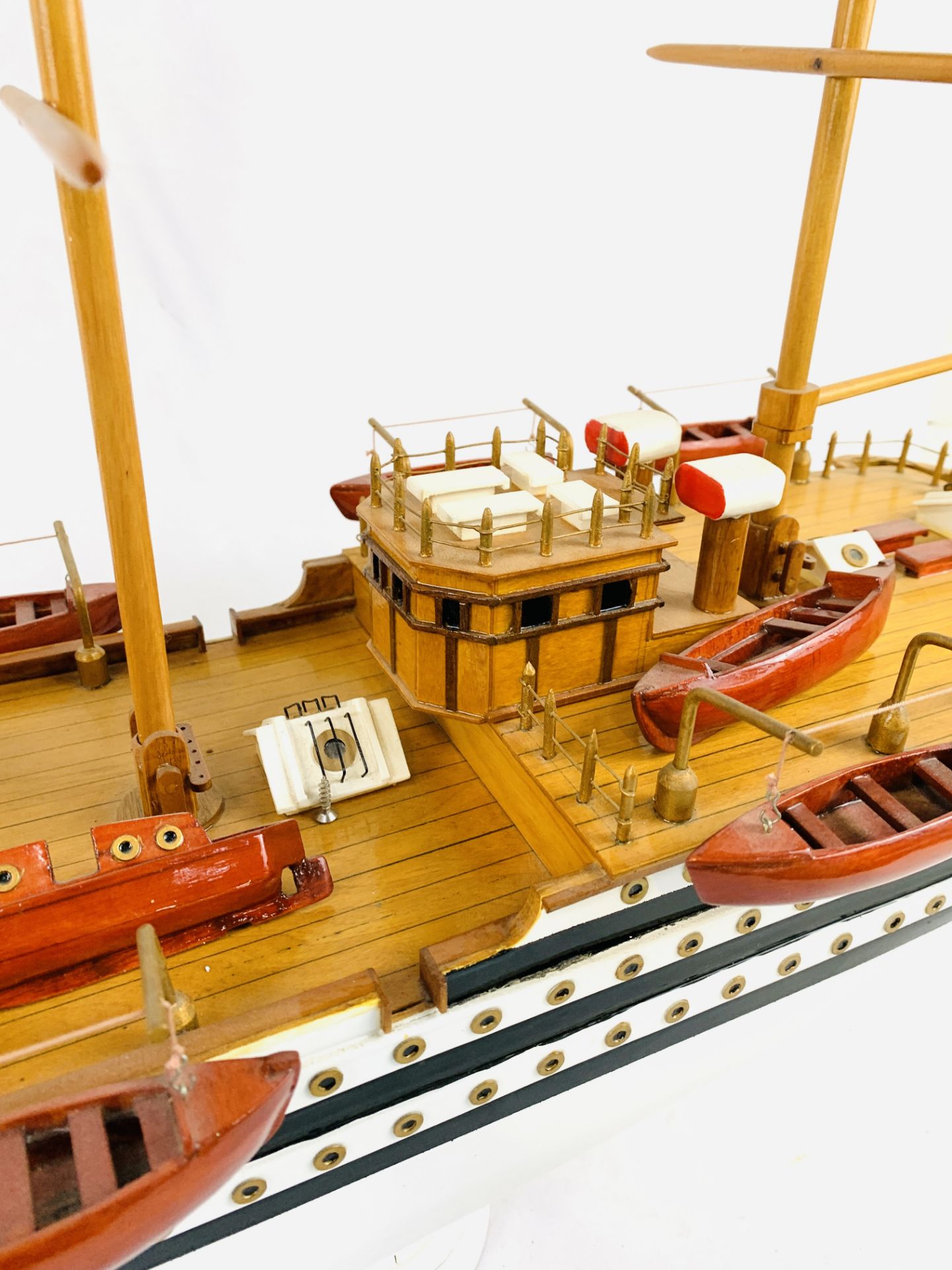 Wooden model sailing/steamship on stand - Image 6 of 6