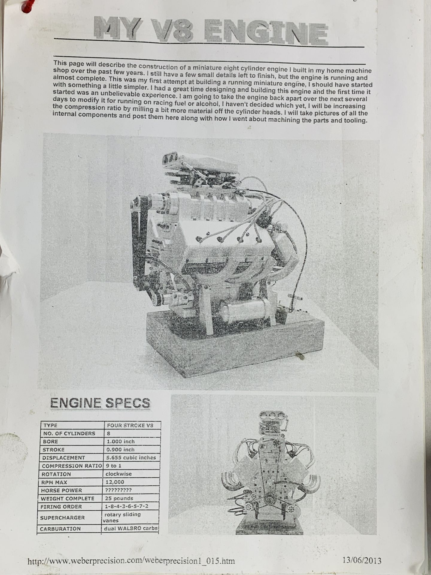 Model V8 engine by 'Willis Engineering'. - Image 6 of 6