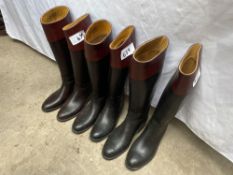 Three pairs of Aigle brown top long rubber boots