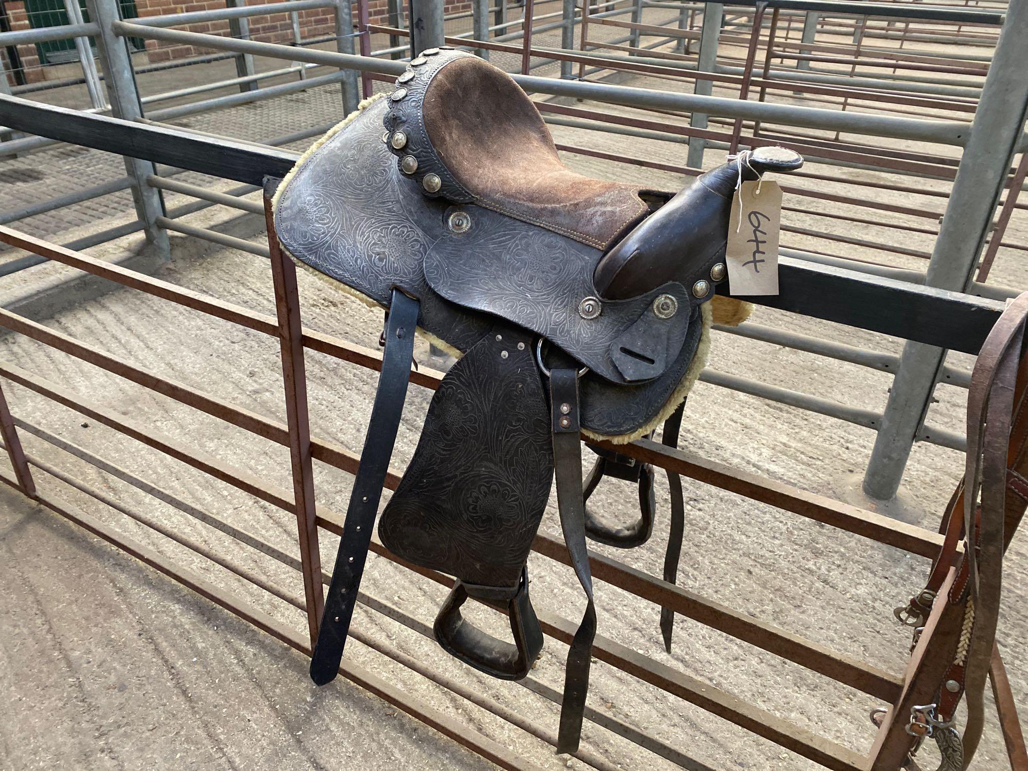 Western saddle, 2 Western bridles, martingale, and hitching reins - Image 2 of 6